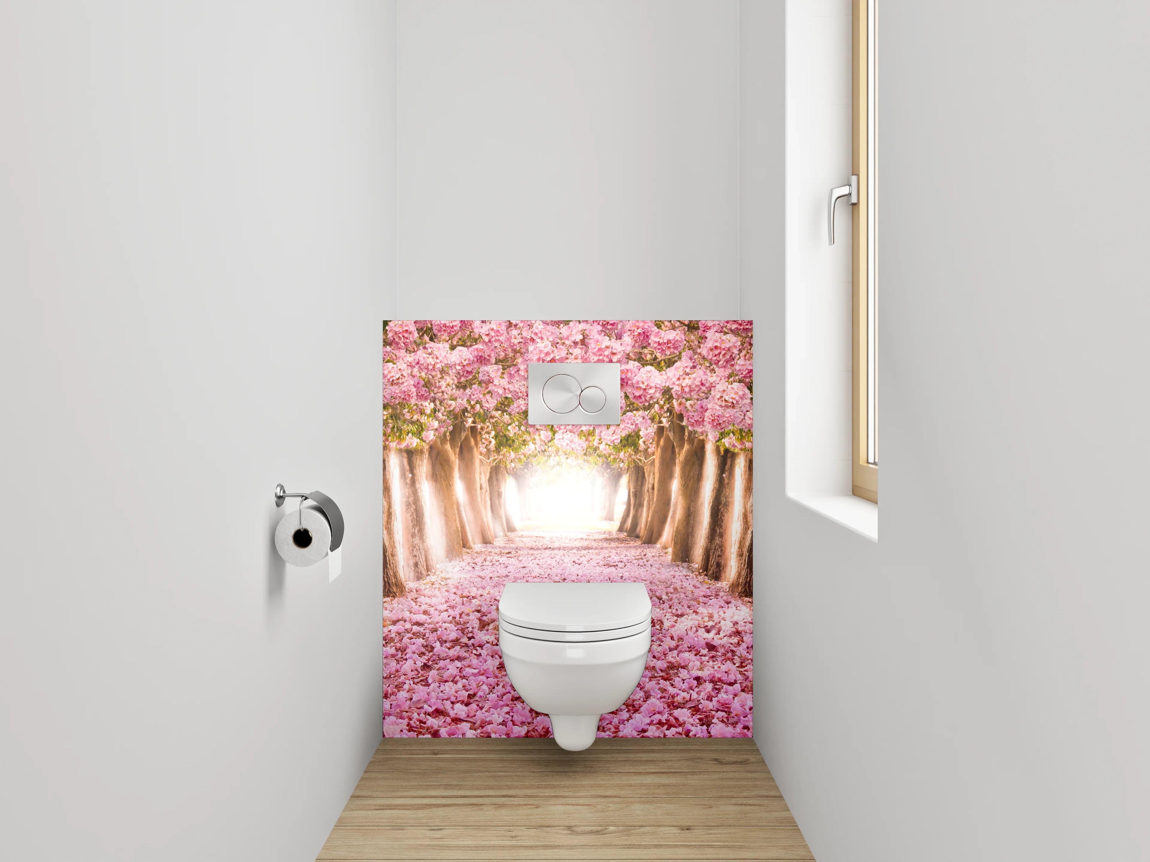 WC-Rückwand - Blütentunnel in Rosa