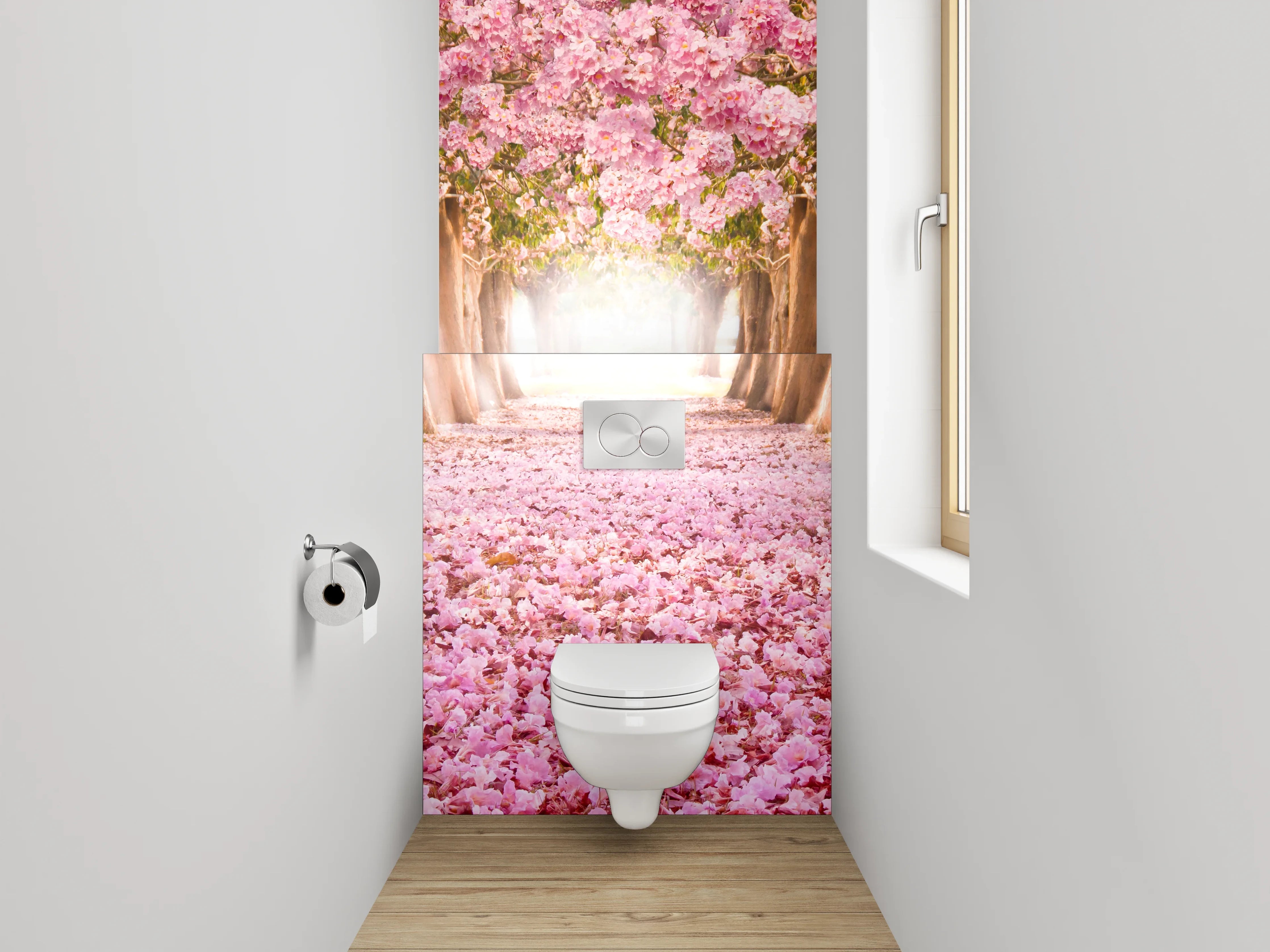 WC-Rückwand - Blütentunnel in Rosa