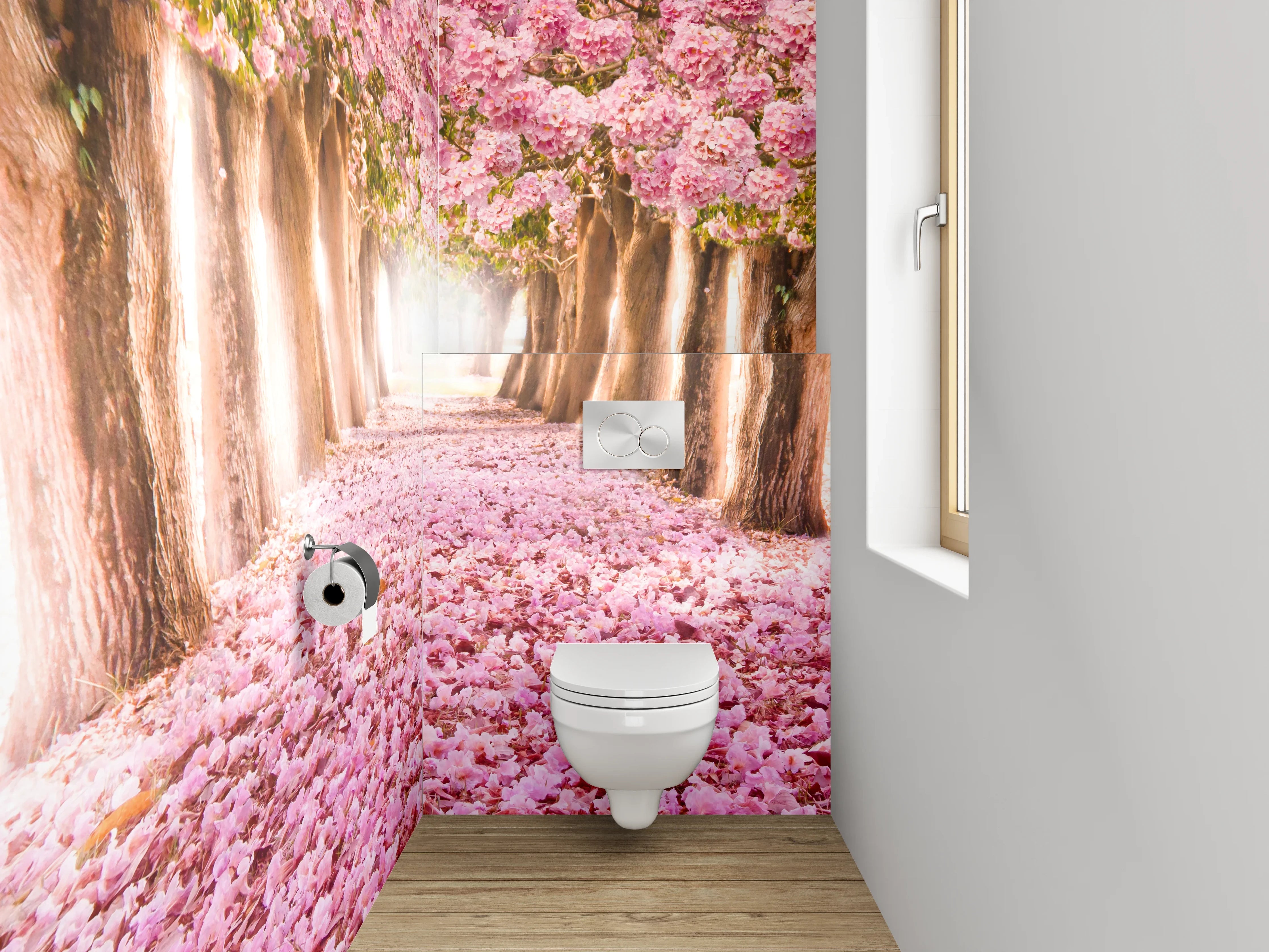 WC-Rückwand - Blütentunnel in Rosa