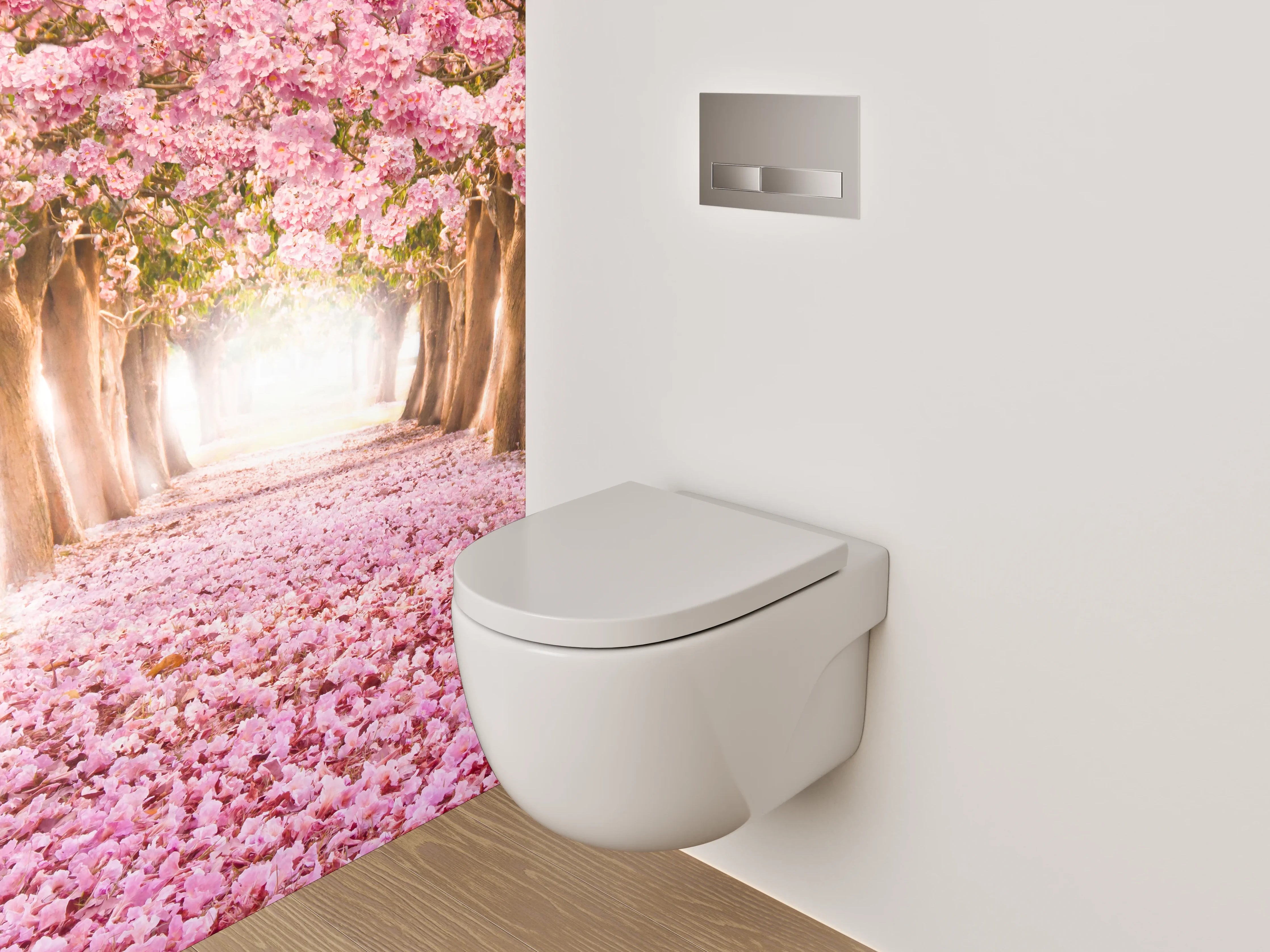 WC-Rückwand - Blütentunnel in Rosa