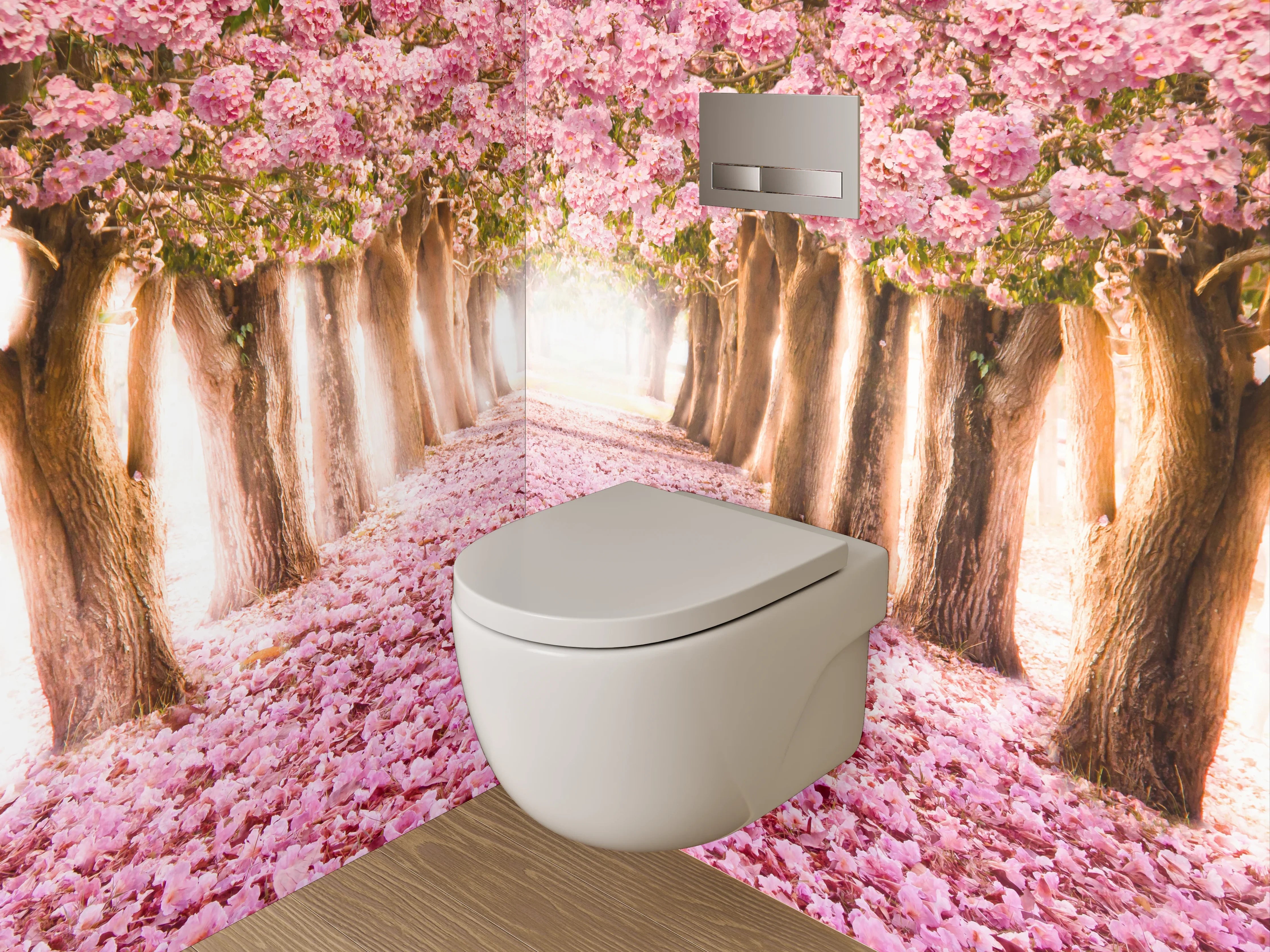 WC-Rückwand - Blütentunnel in Rosa