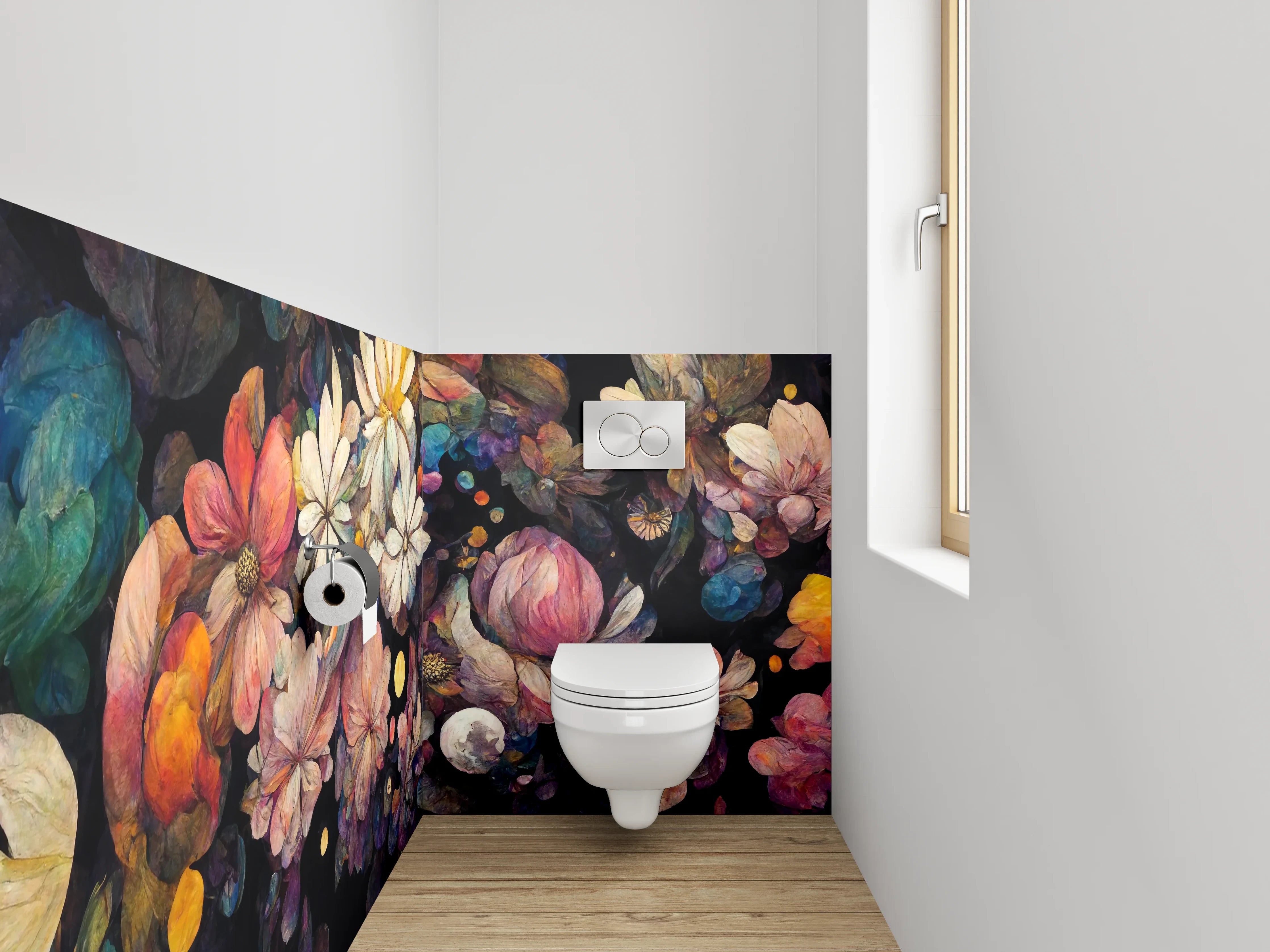 WC-Rückwand - Blumen-Aquarell Nachtzauber