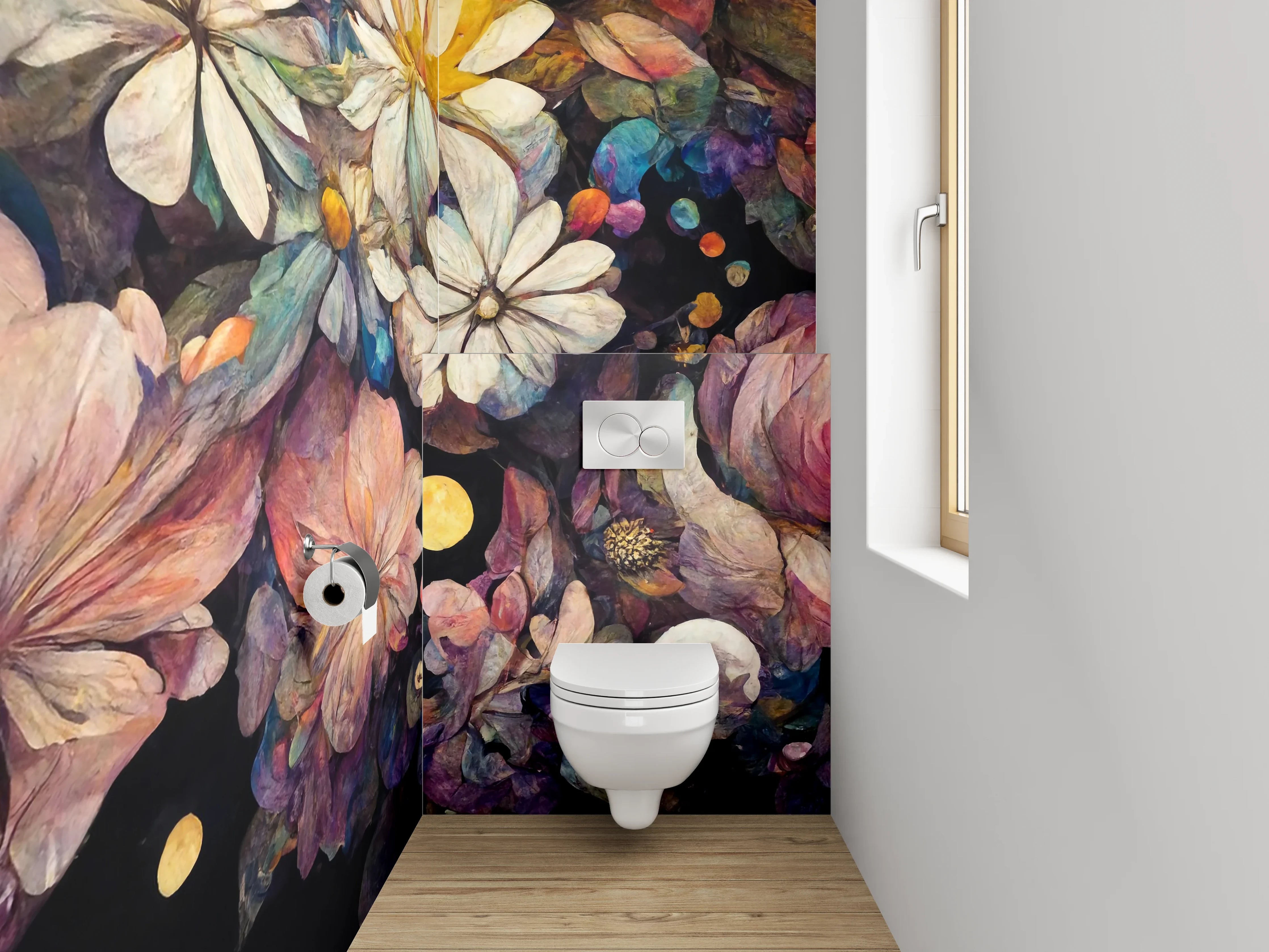 WC-Rückwand - Blumen-Aquarell Nachtzauber