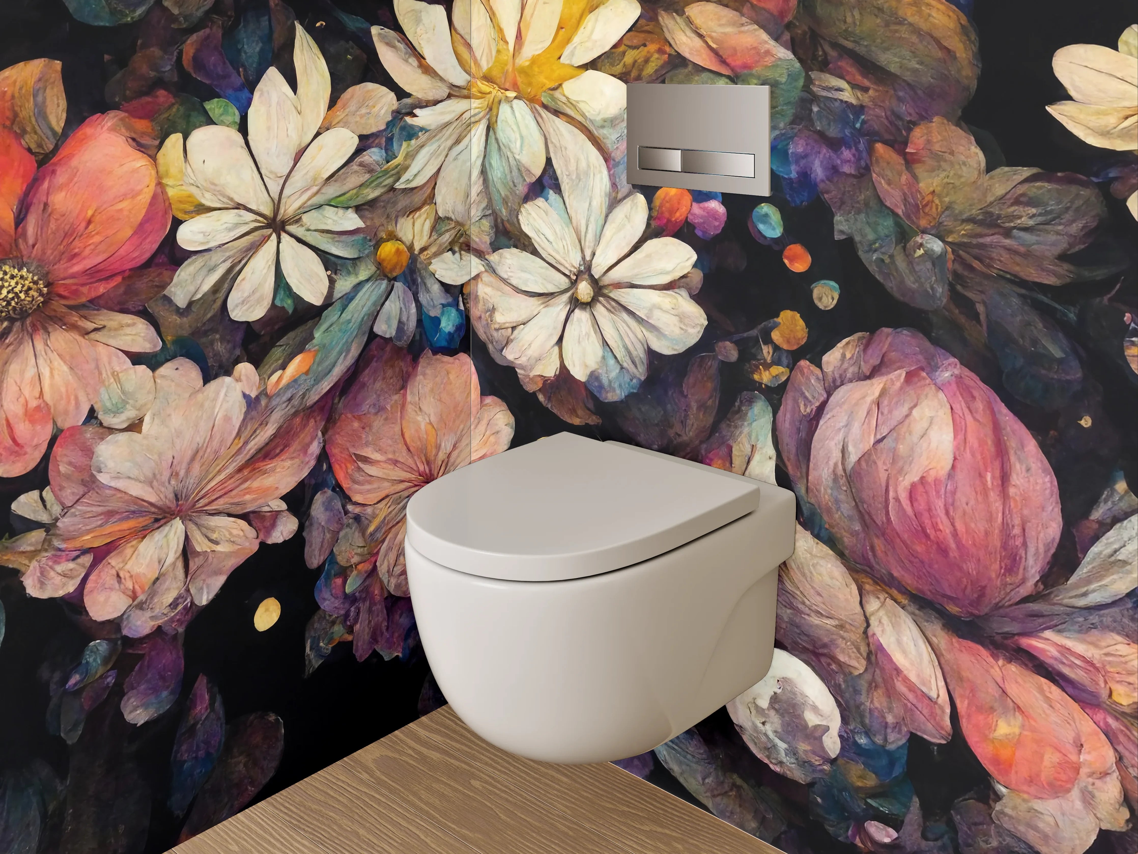 WC-Rückwand - Blumen-Aquarell Nachtzauber