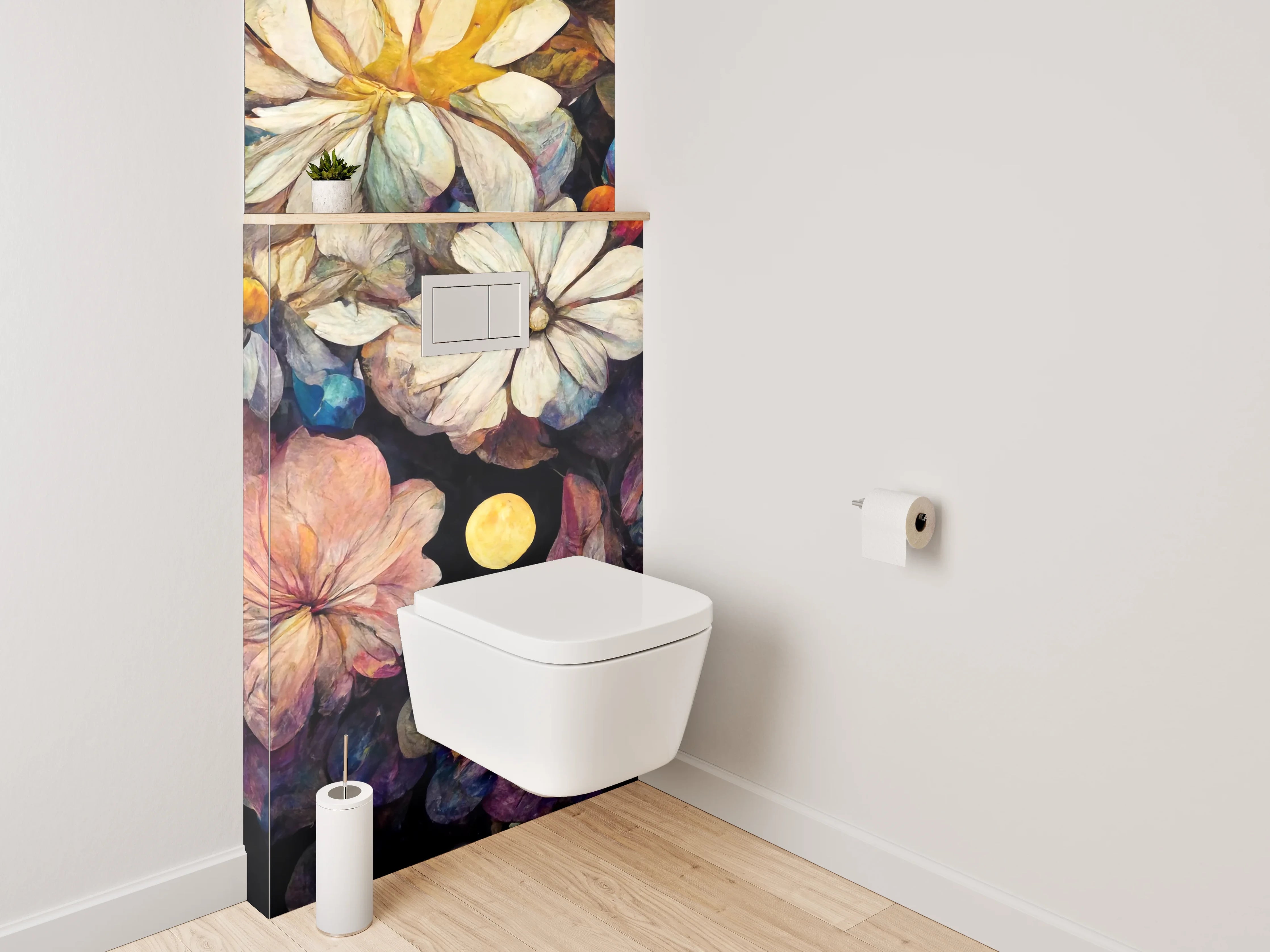 WC-Rückwand - Blumen-Aquarell Nachtzauber