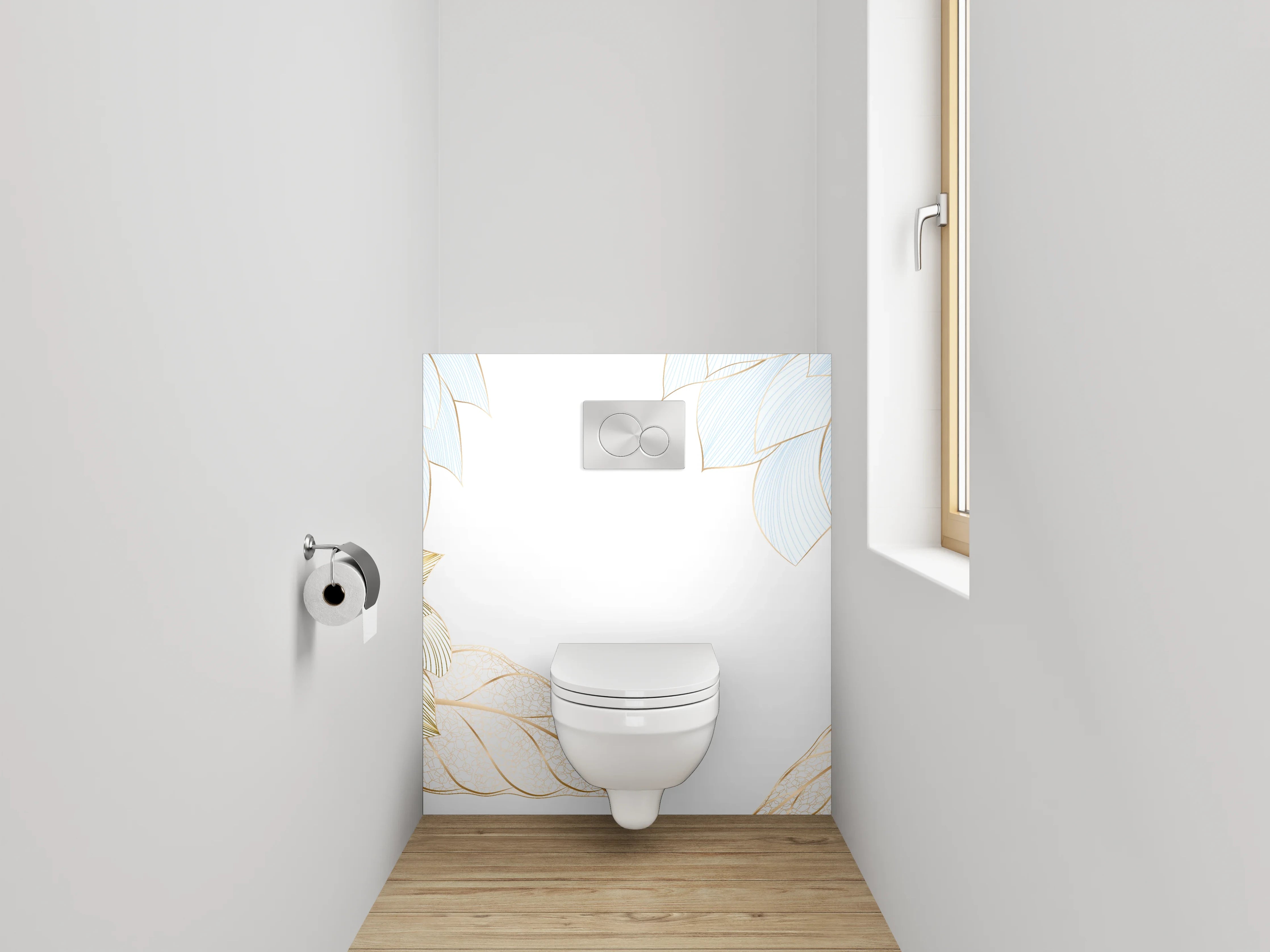 WC-Rückwand - Blumen Skizze Gold Blau Elegant