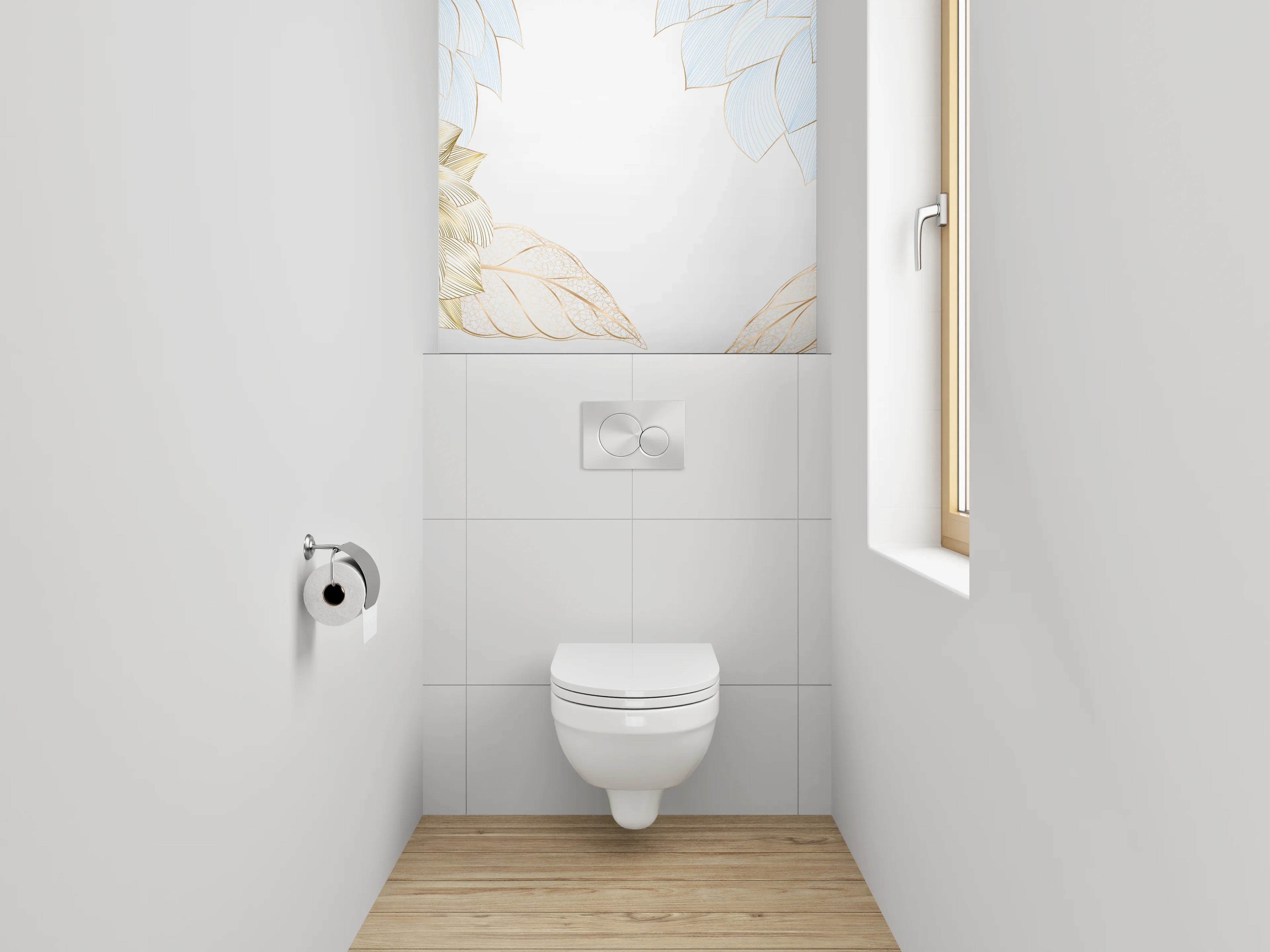 WC-Rückwand - Blumen Skizze Gold Blau Elegant