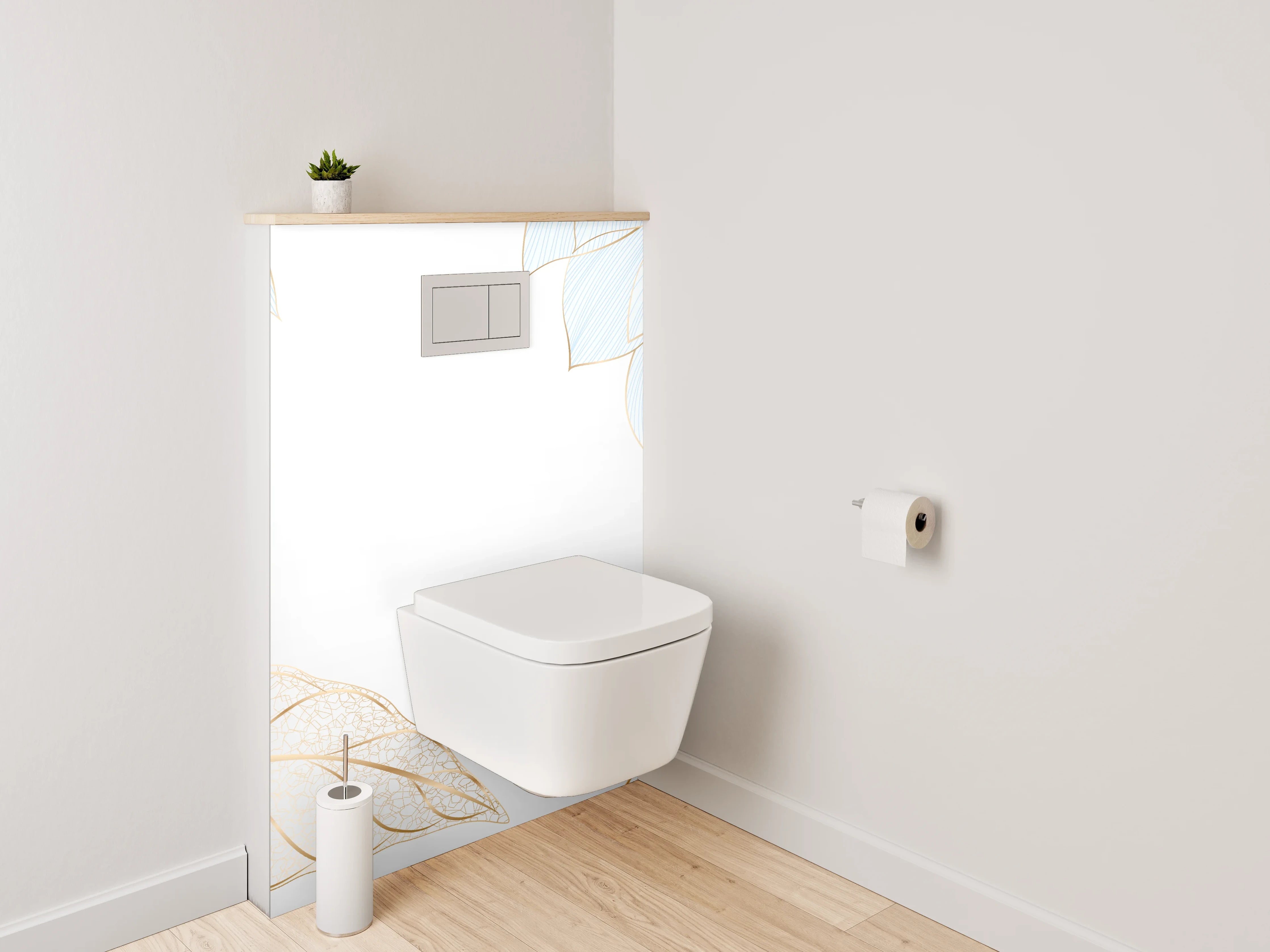 WC-Rückwand - Blumen Skizze Gold Blau Elegant