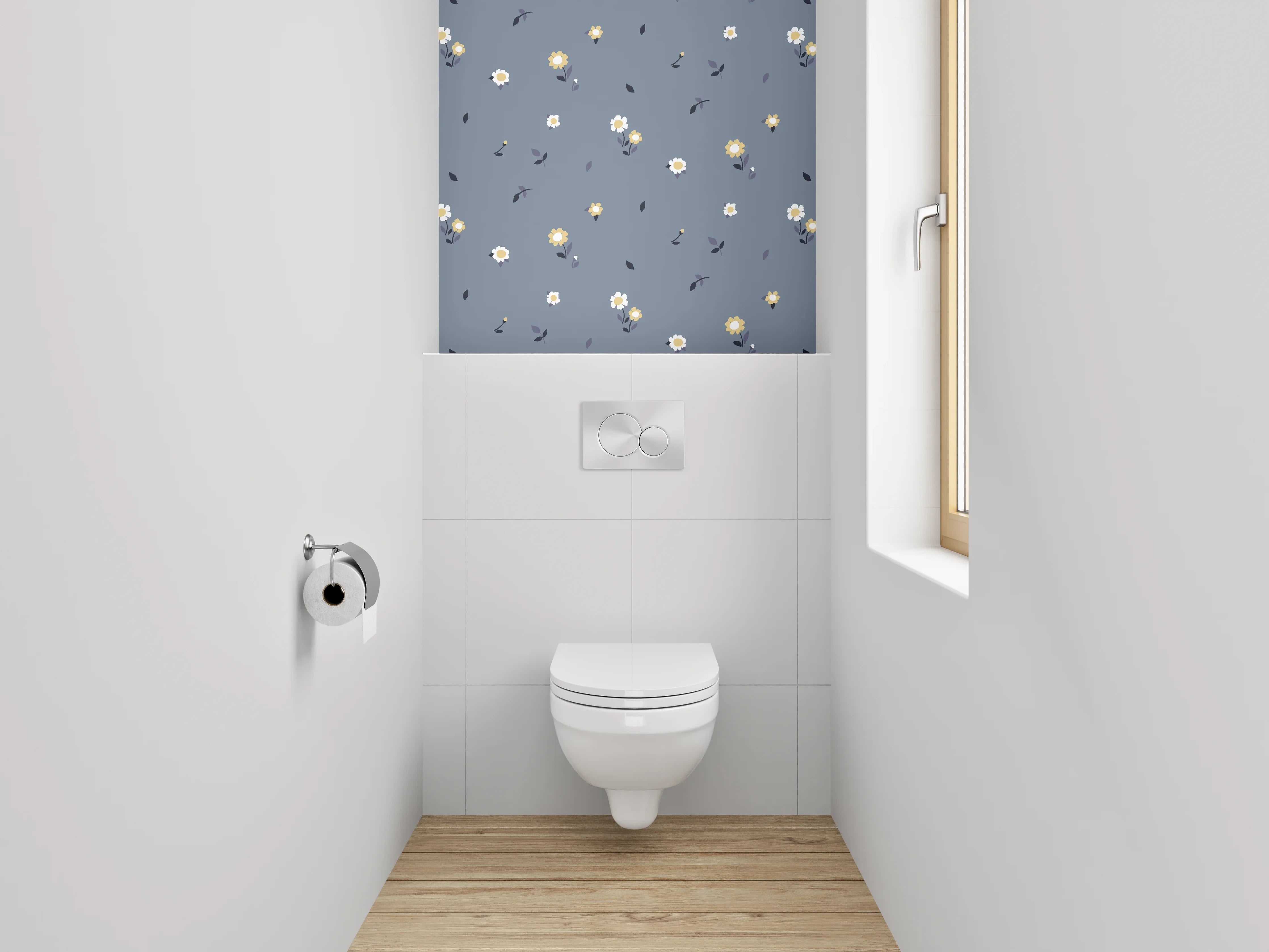 WC-Rückwand - Blumenmuster Grau Blau Modern