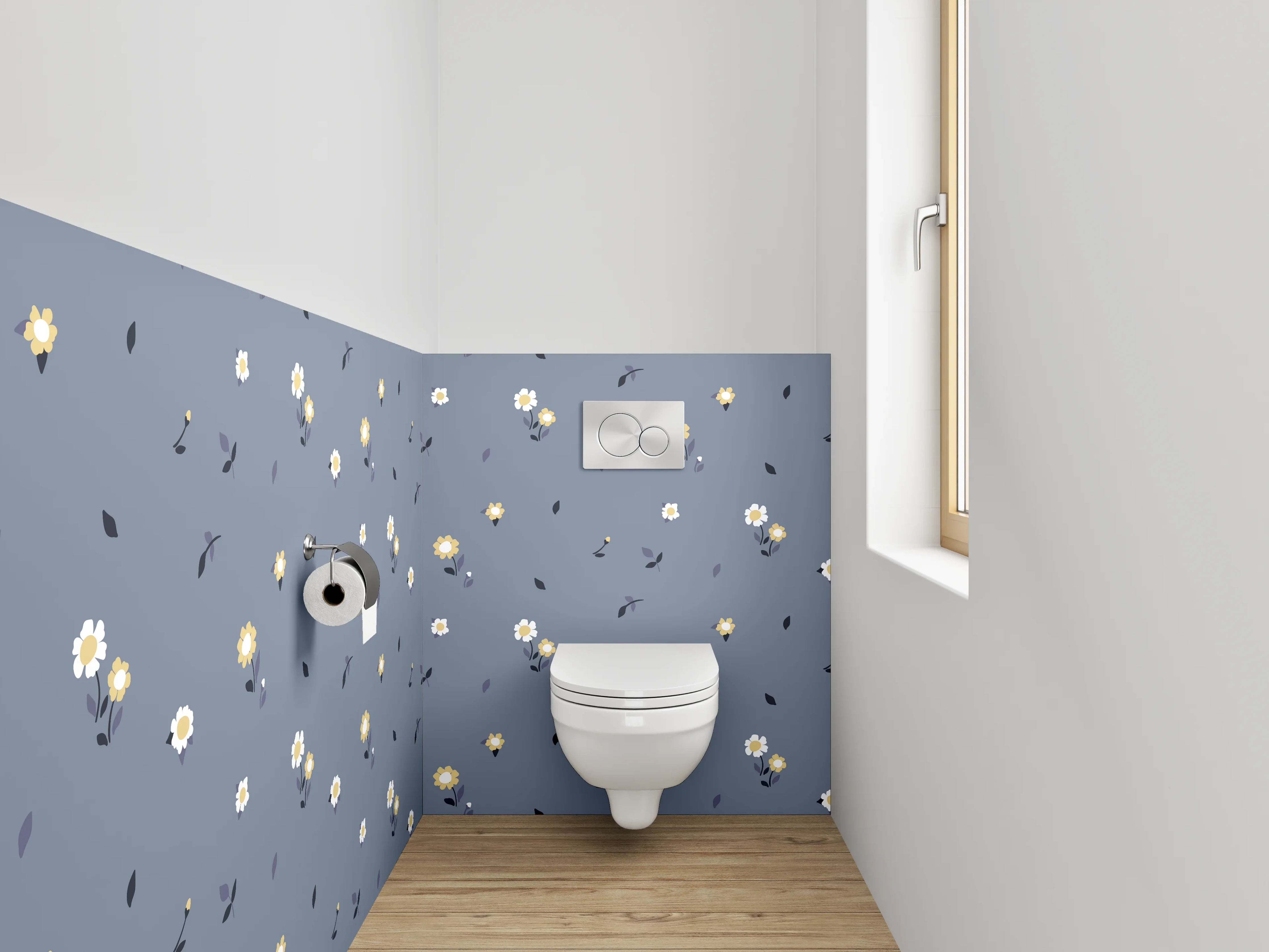 WC-Rückwand - Blumenmuster Grau Blau Modern