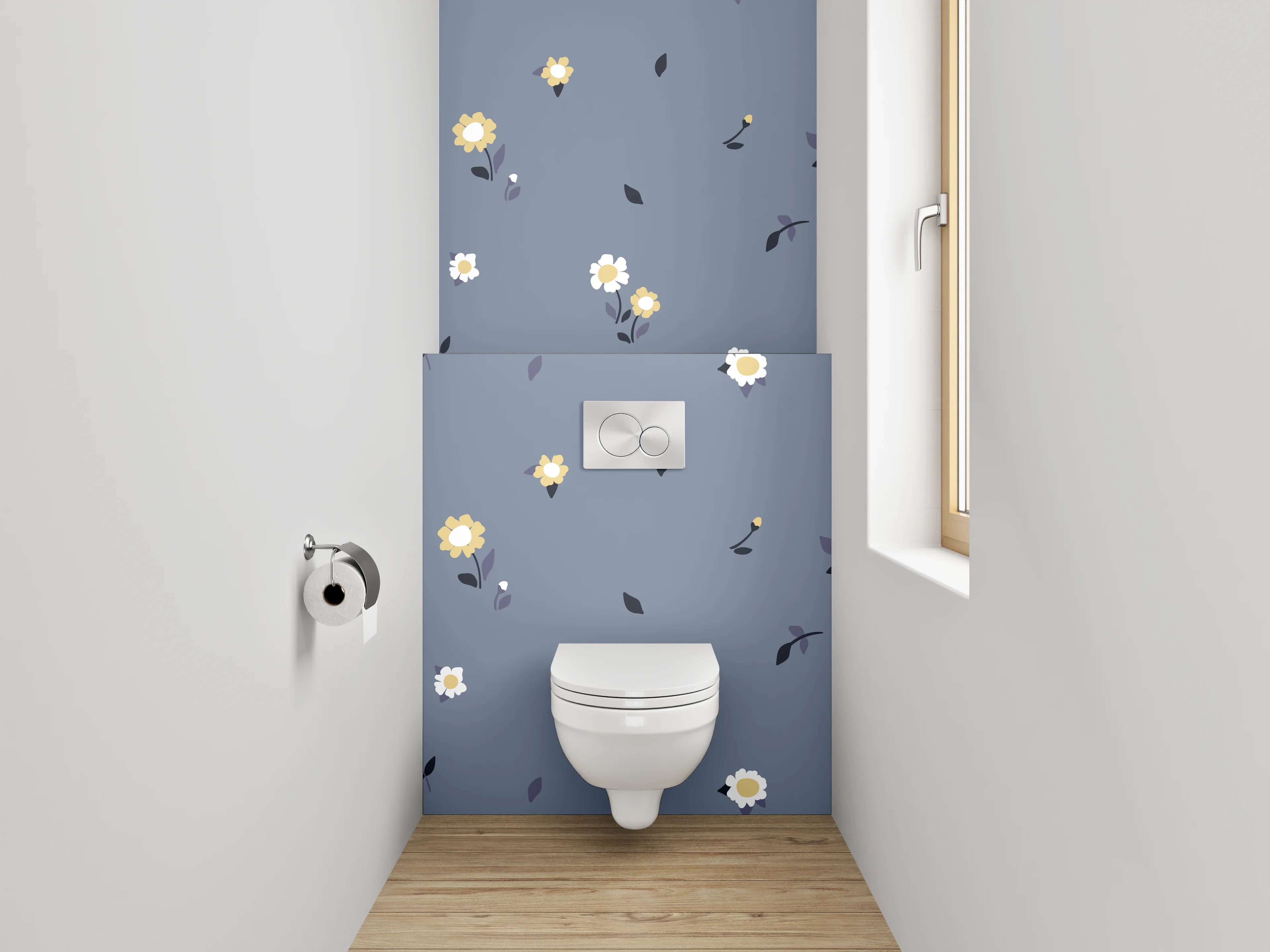 WC-Rückwand - Blumenmuster Grau Blau Modern