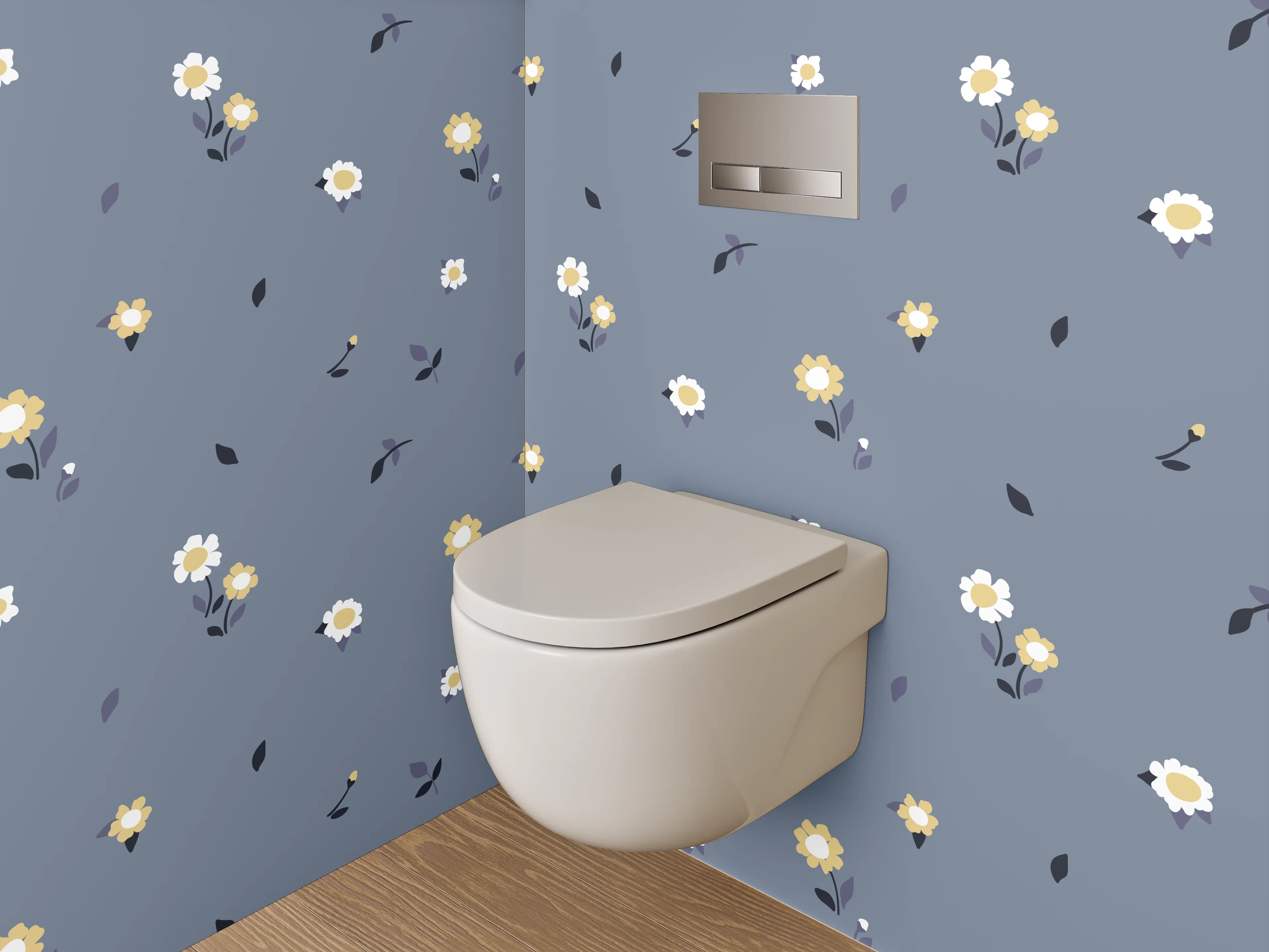 WC-Rückwand - Blumenmuster Grau Blau Modern