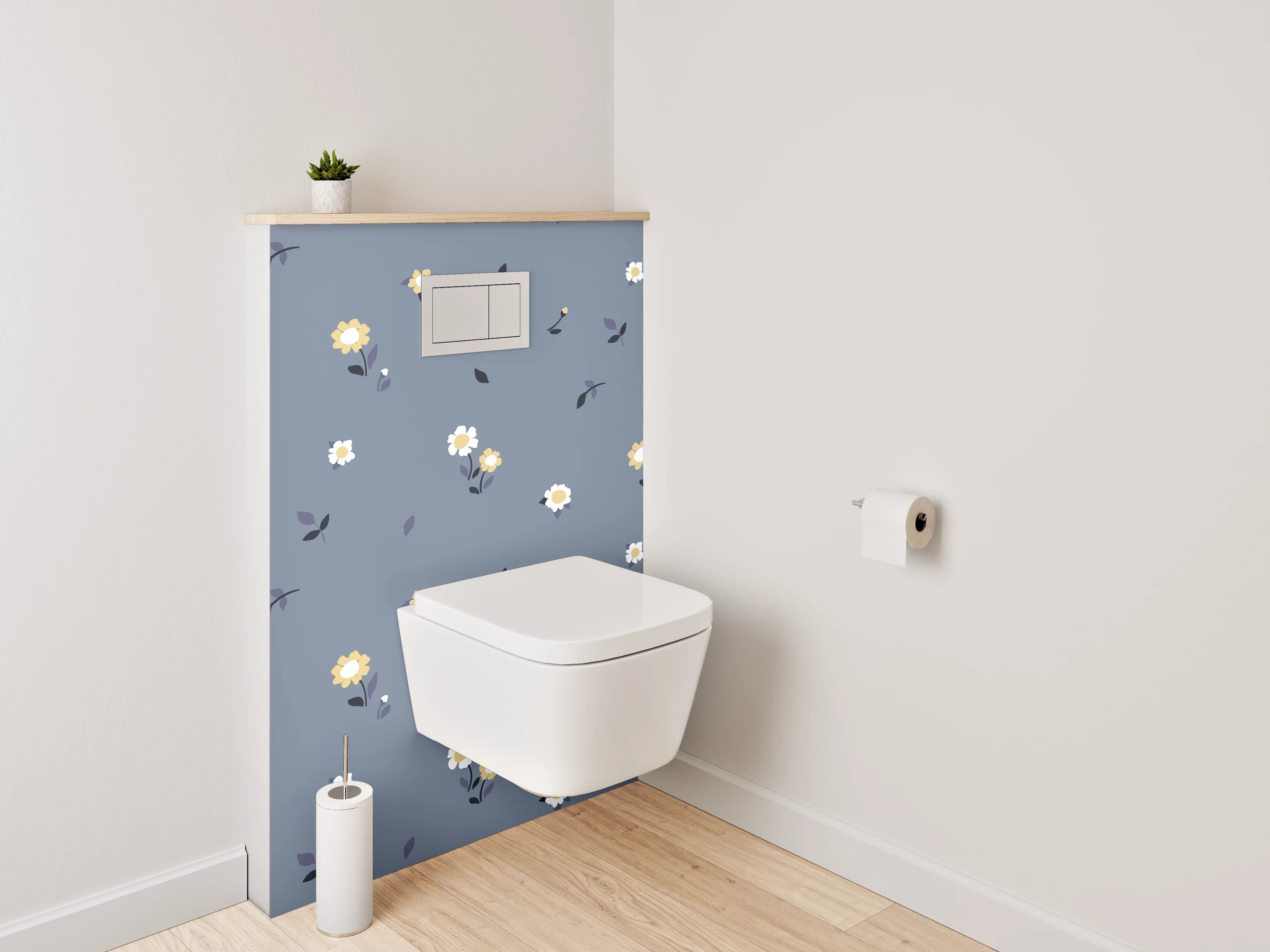 WC-Rückwand - Blumenmuster Grau Blau Modern