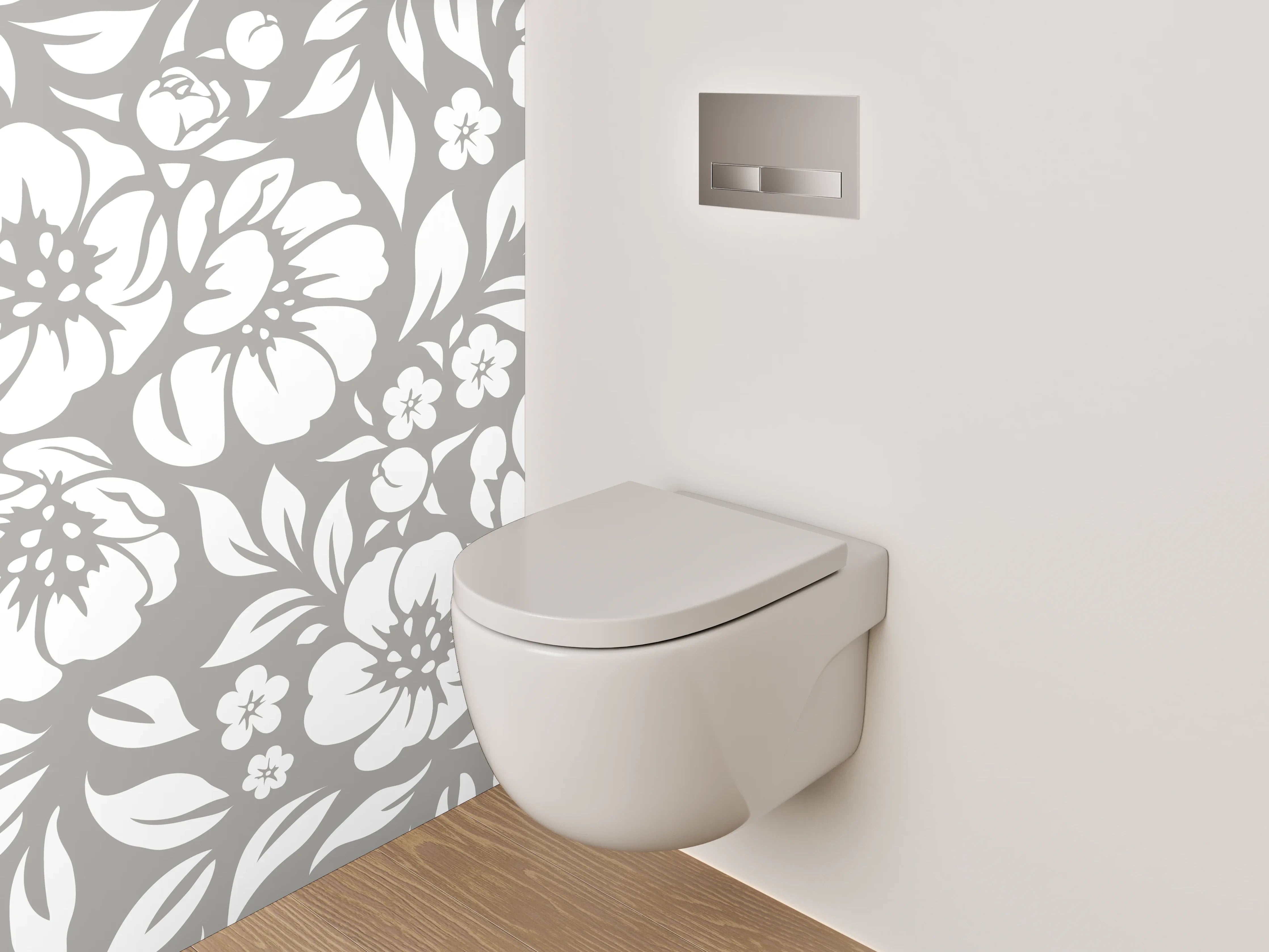 WC-Rückwand - Blumenmuster Grau-Weiß Tapete