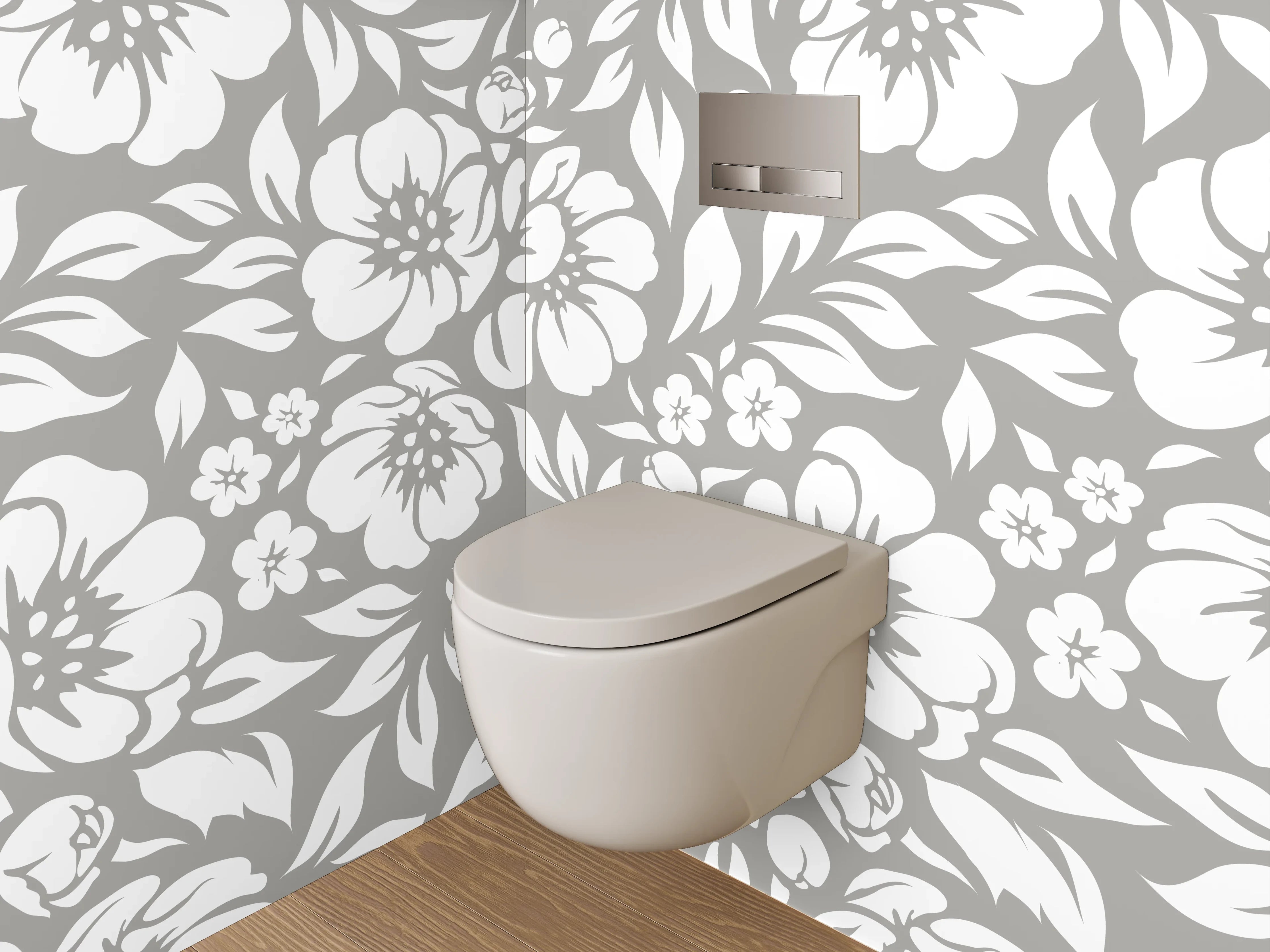 WC-Rückwand - Blumenmuster Grau-Weiß Tapete