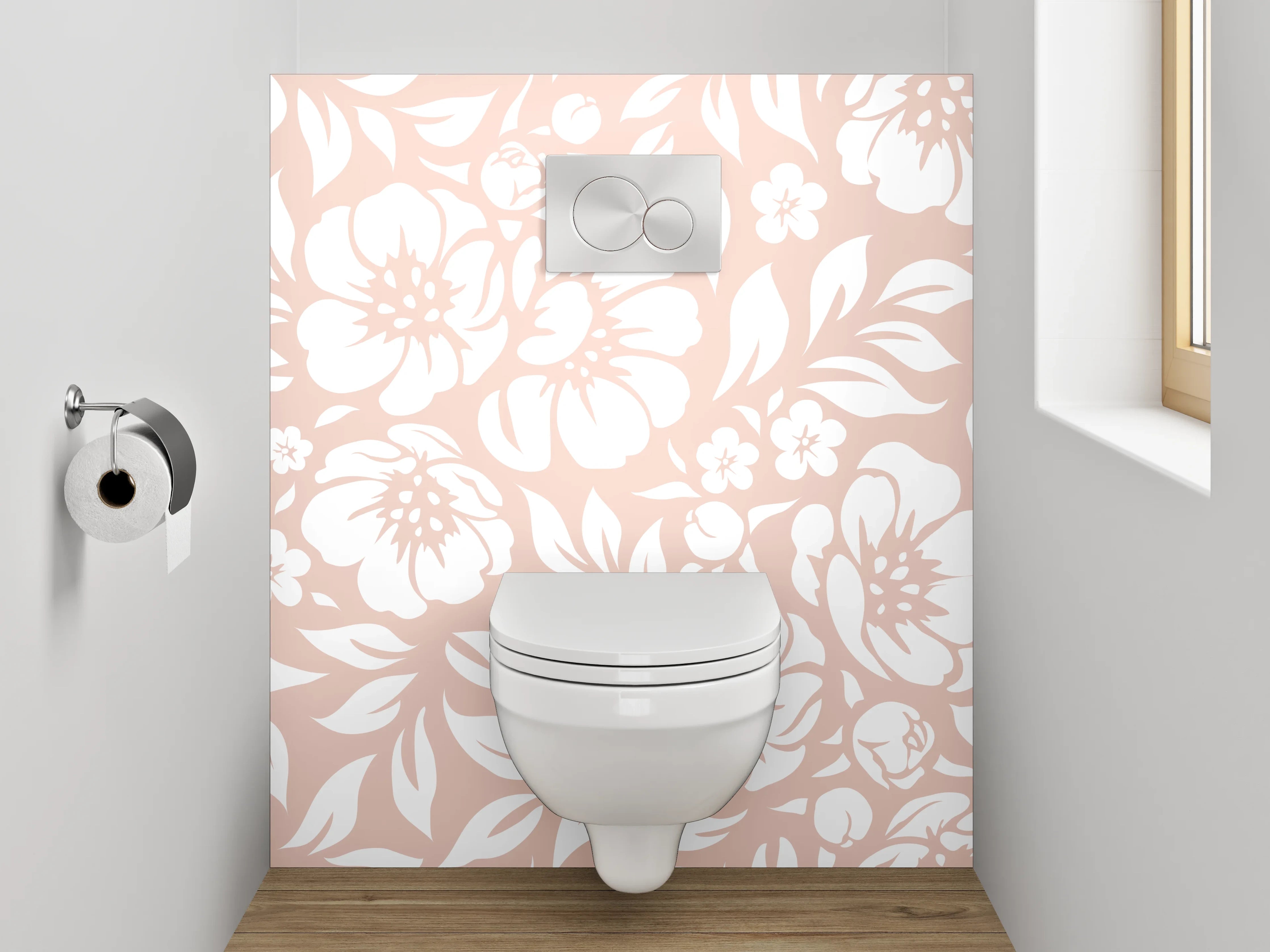 WC-Rückwand - Blumenmuster Rosa Weiß Dekor