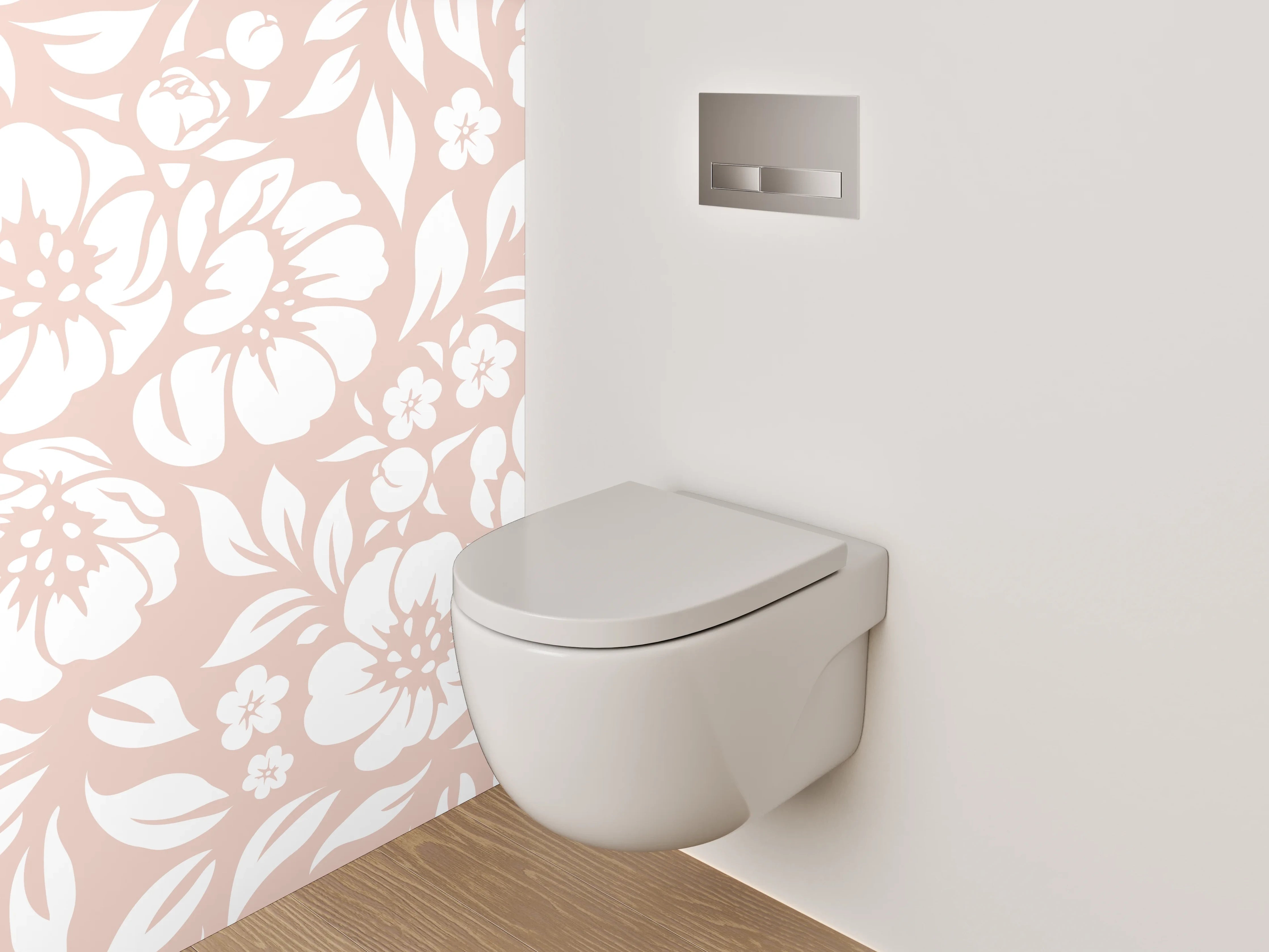 WC-Rückwand - Blumenmuster Rosa Weiß Dekor