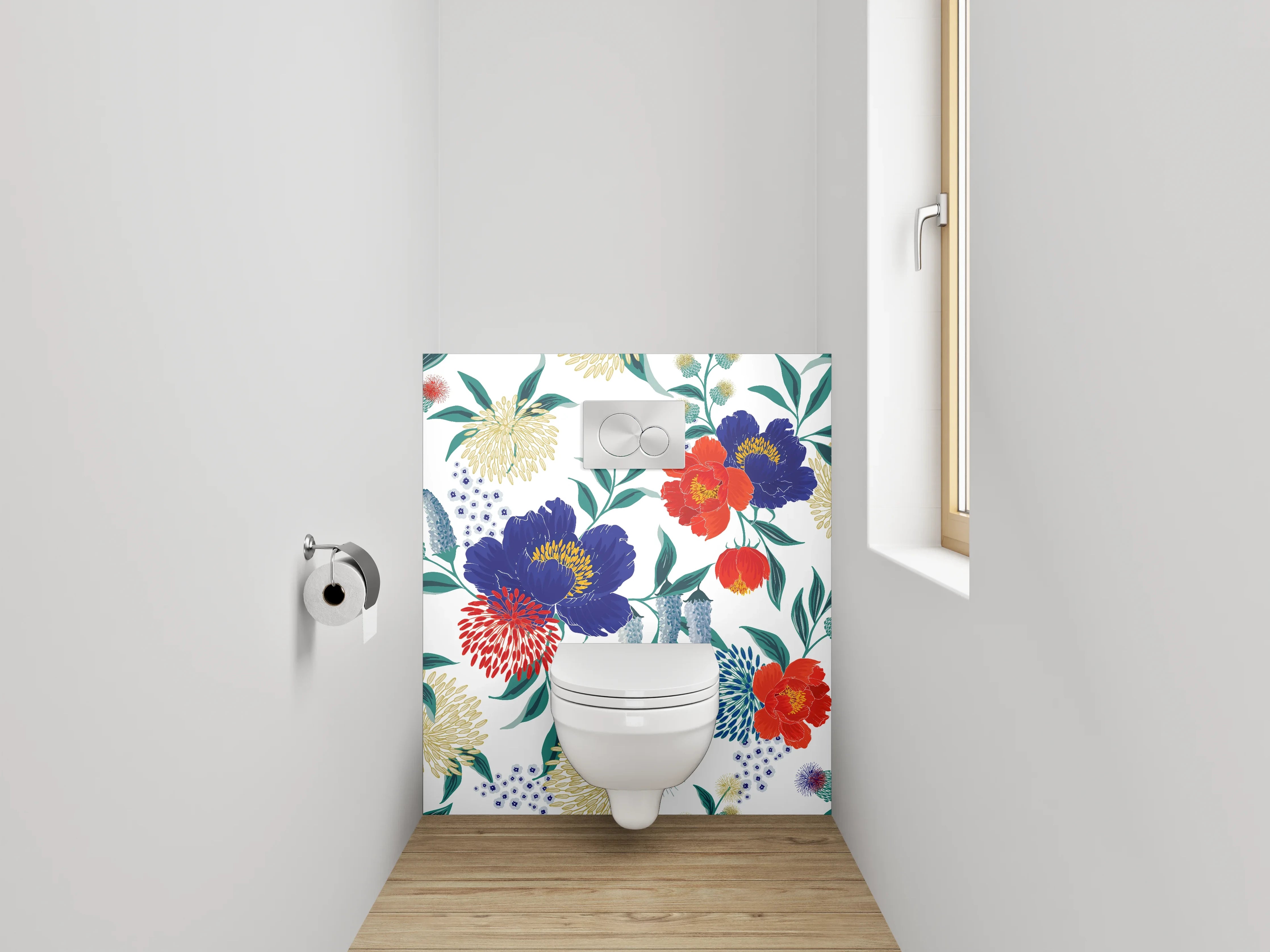WC-Rückwand - Blumenmuster Rot Blau Modern