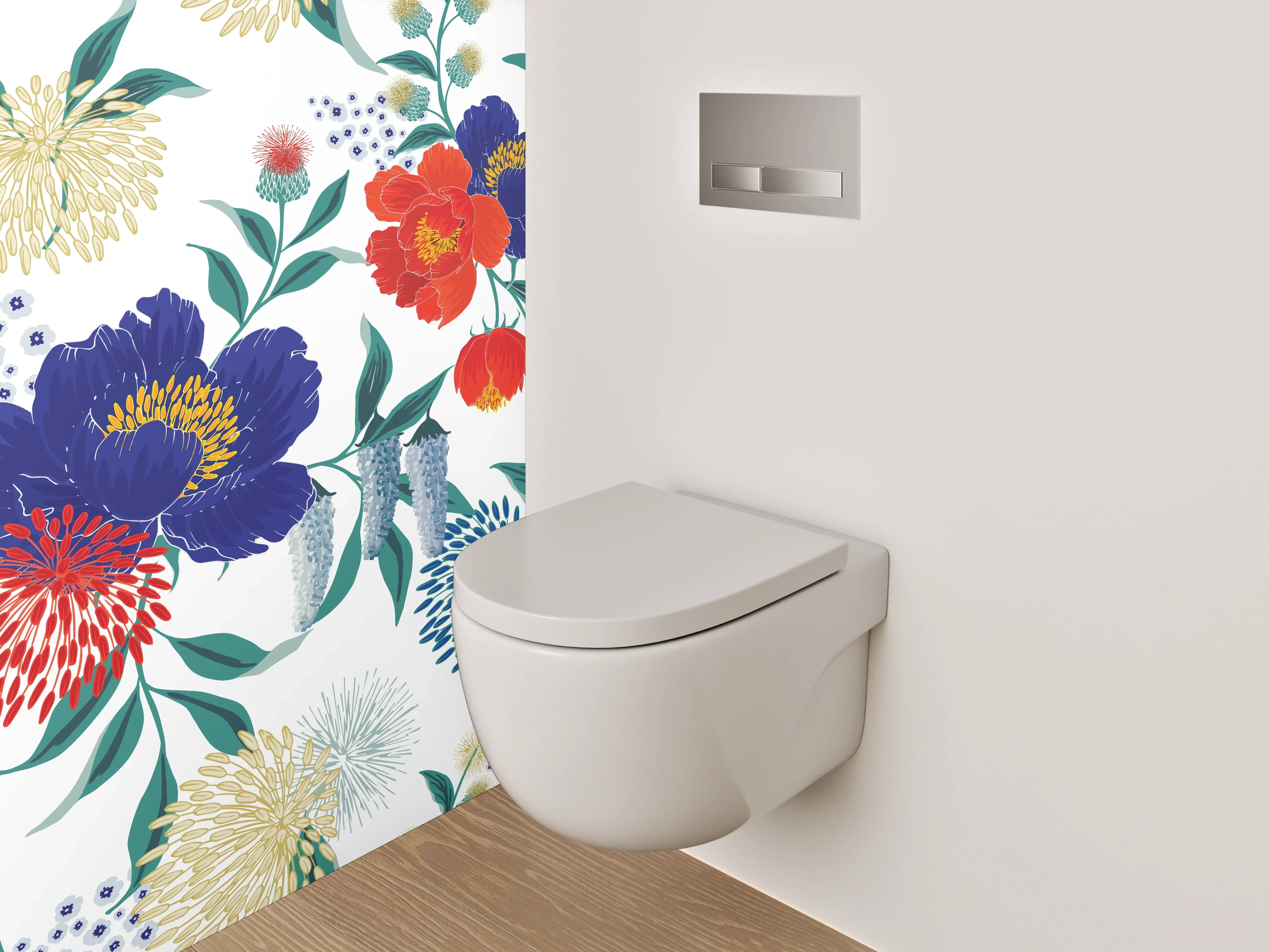 WC-Rückwand - Blumenmuster Rot Blau Modern