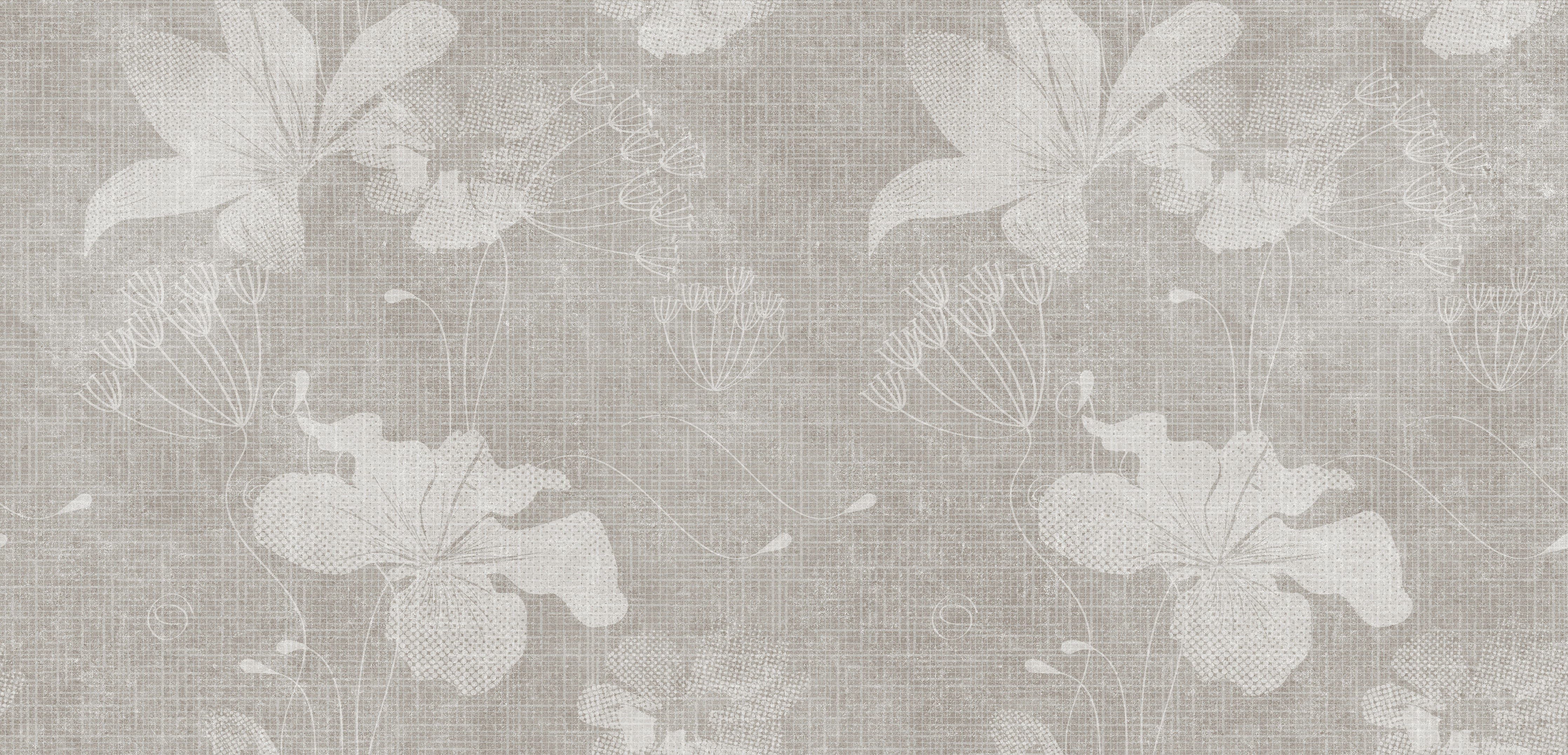 WC-Rückwand-Blumenmuster auf Leinenoptik – Grau Weiß