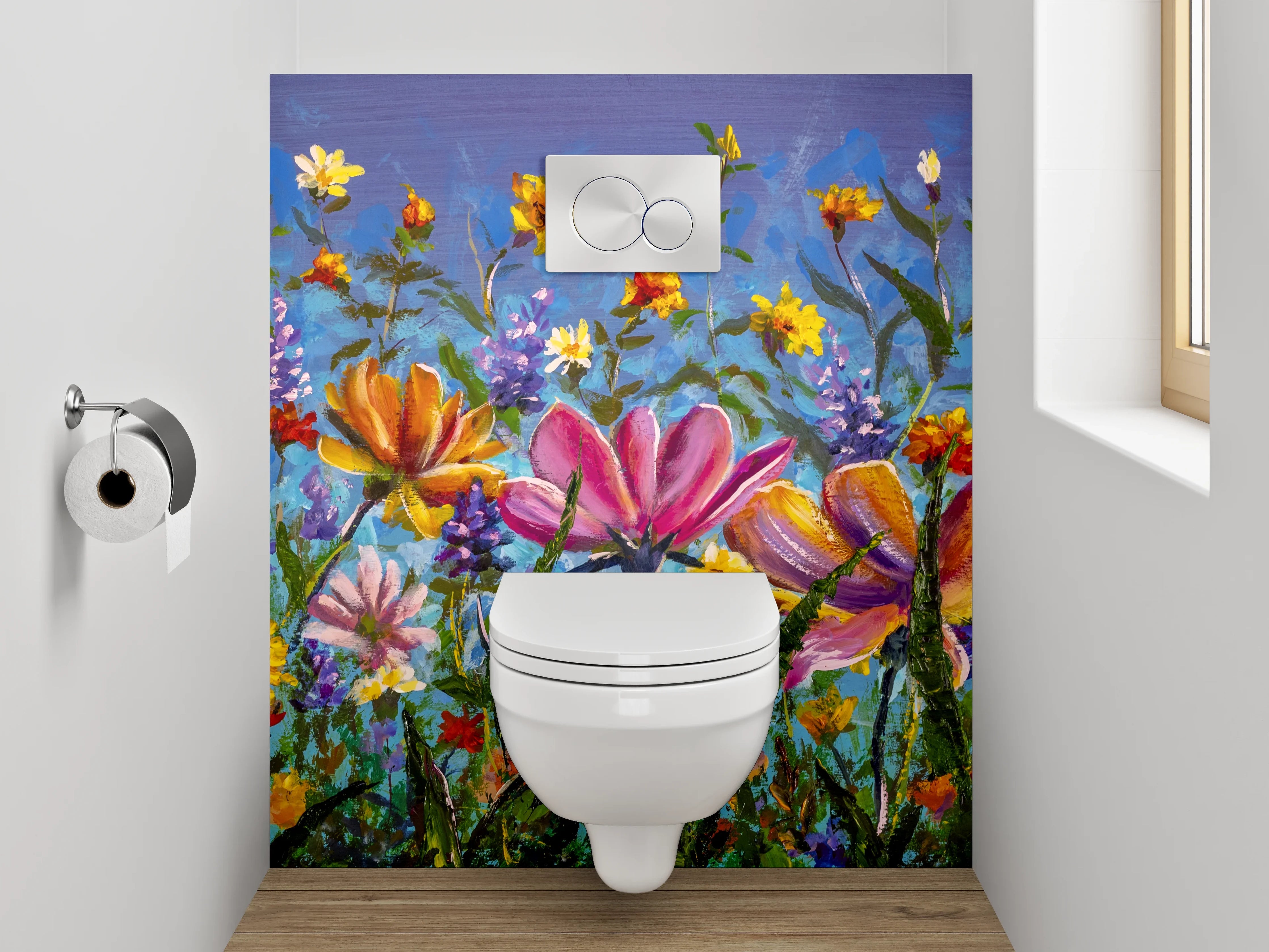 WC-Rückwand - Blumenwiese Gemälde Frühling Farben