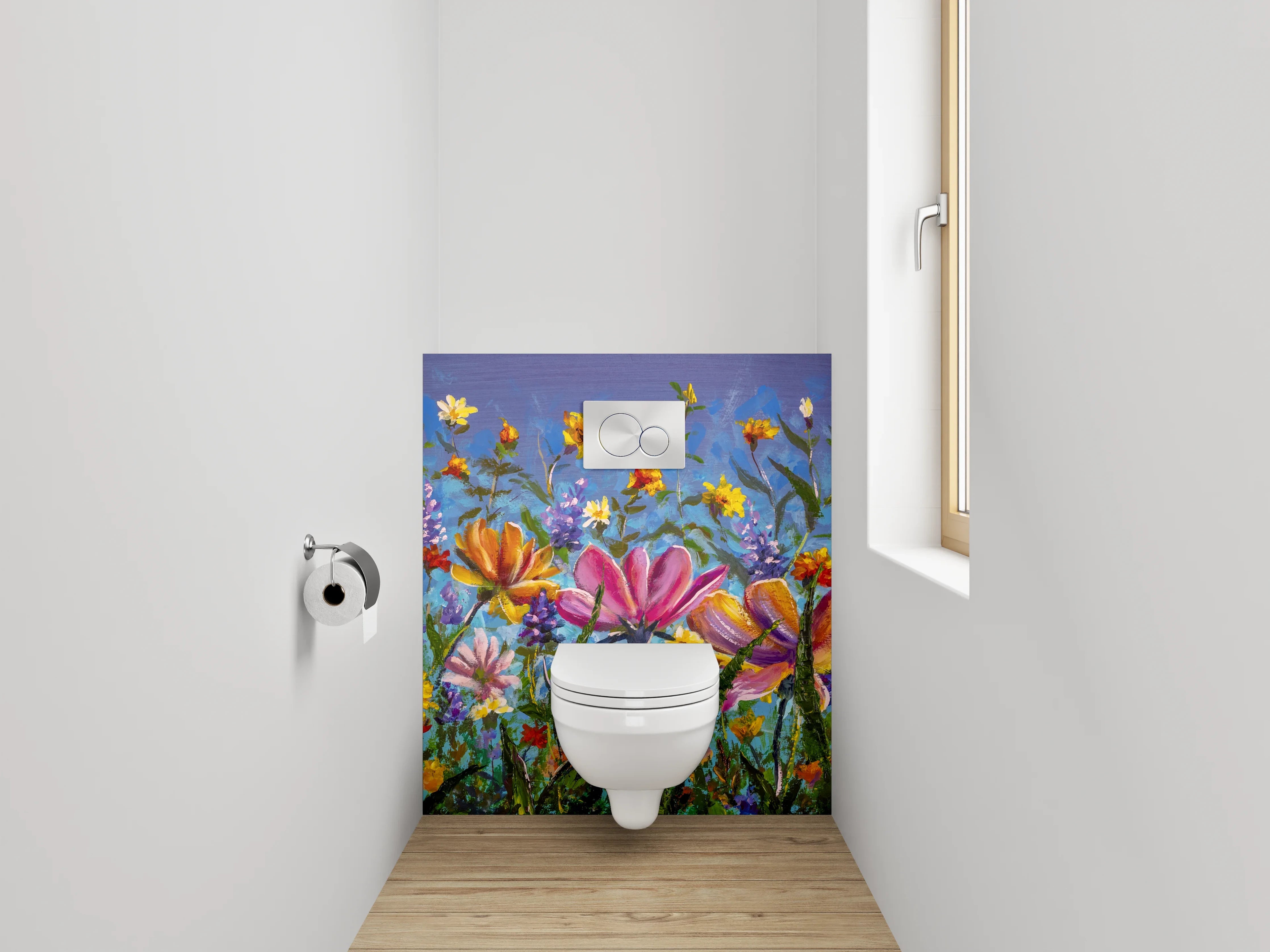 WC-Rückwand - Blumenwiese Gemälde Frühling Farben