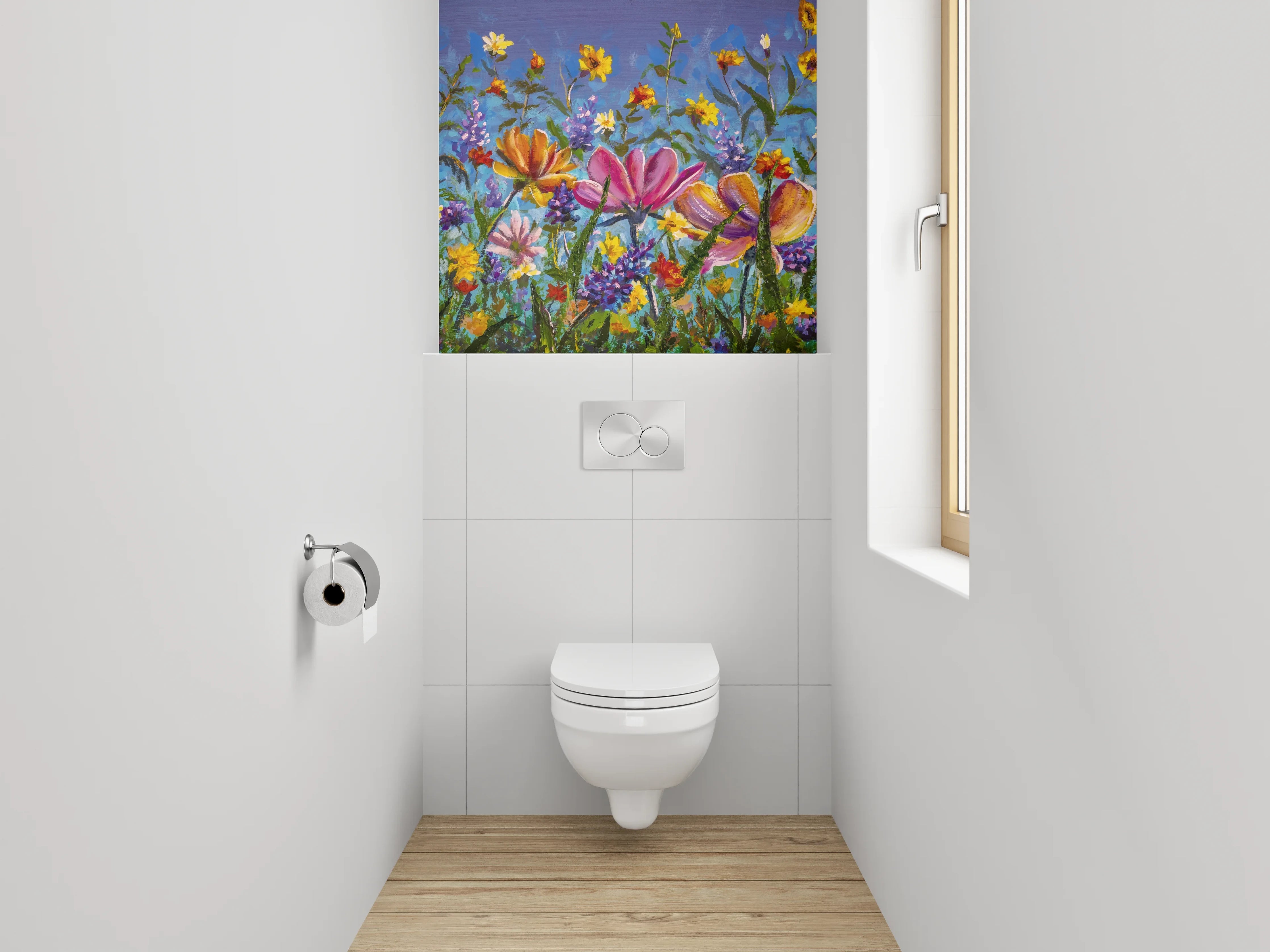 WC-Rückwand - Blumenwiese Gemälde Frühling Farben