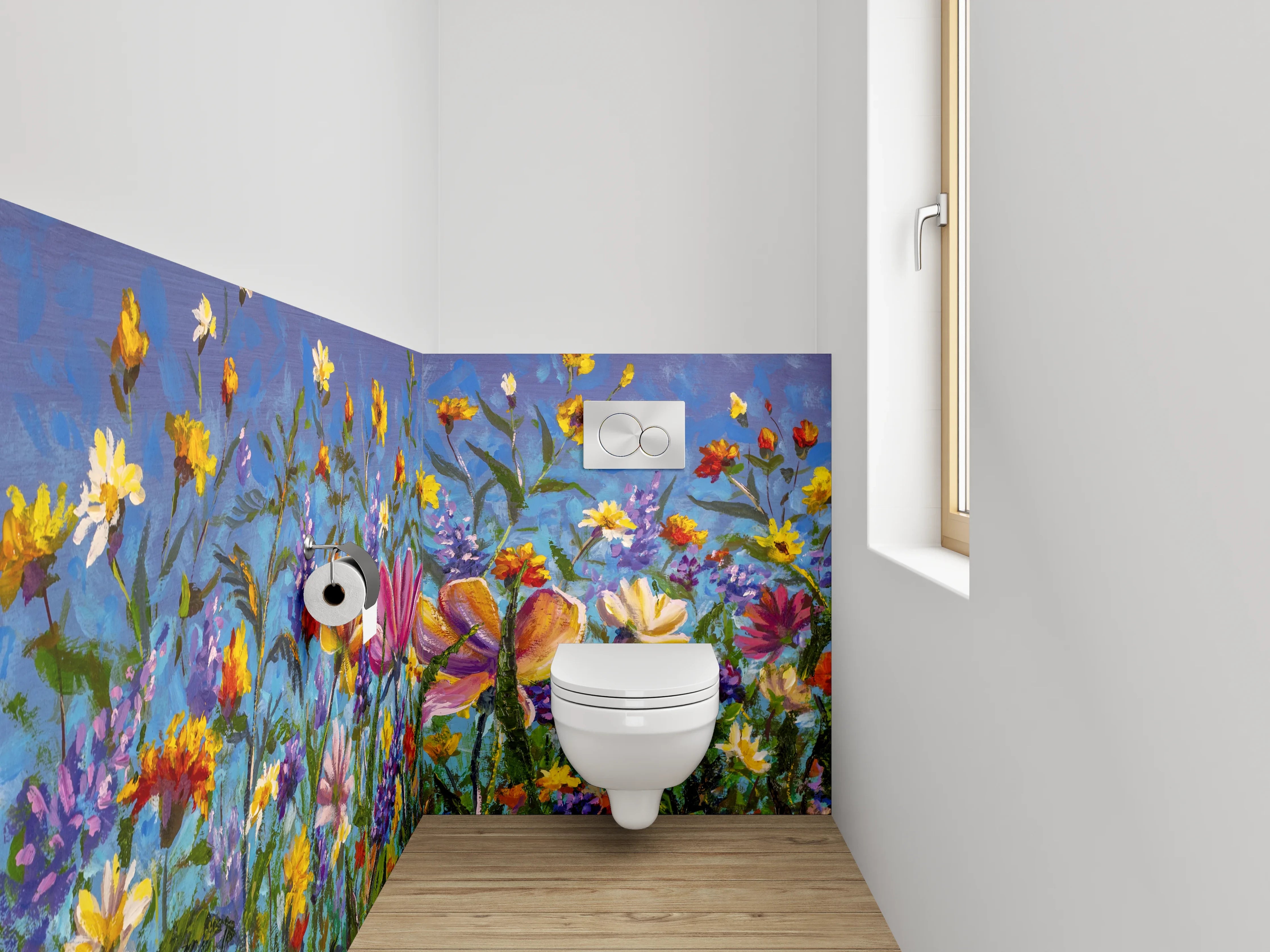 WC-Rückwand - Blumenwiese Gemälde Frühling Farben
