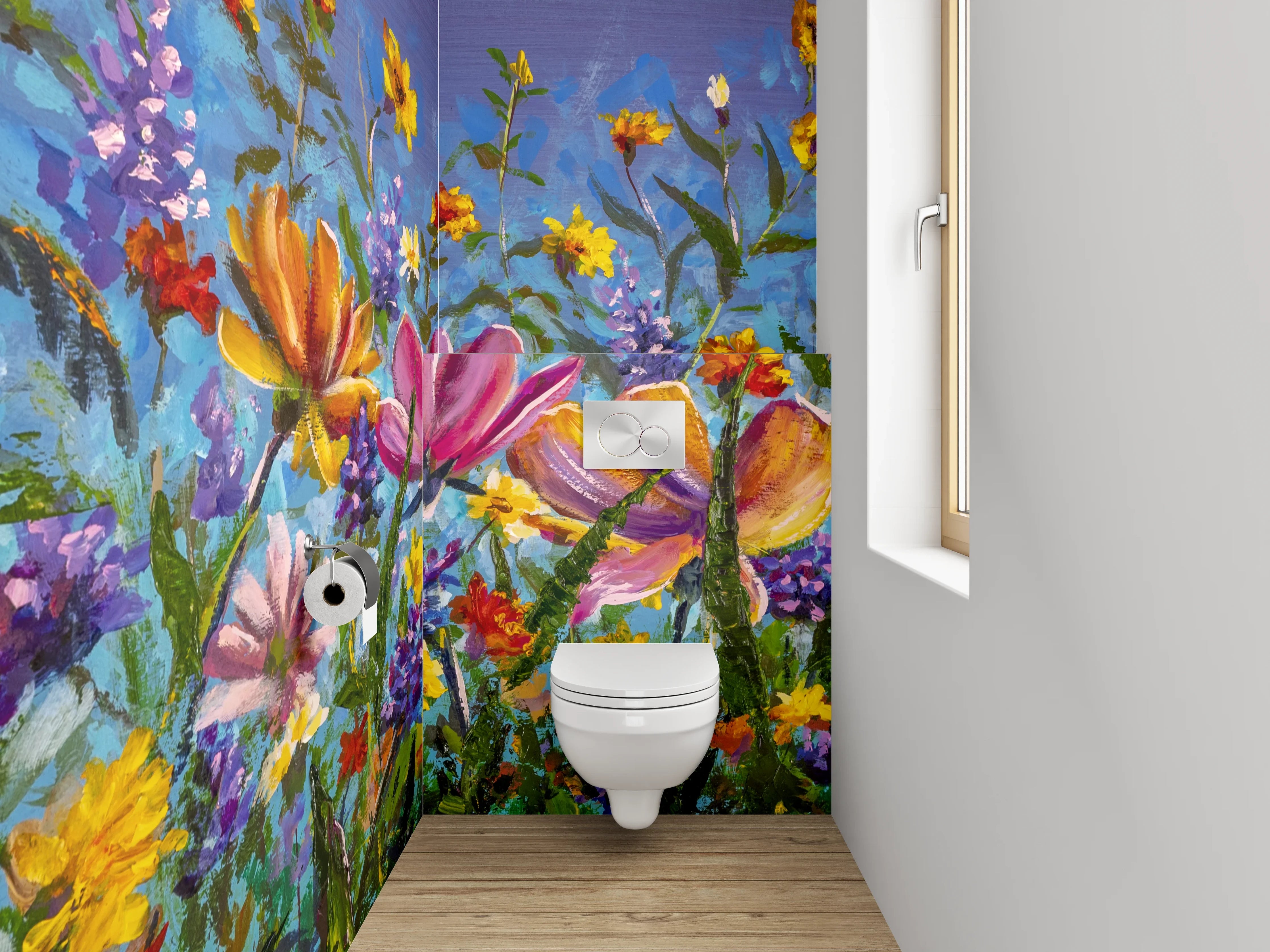 WC-Rückwand - Blumenwiese Gemälde Frühling Farben