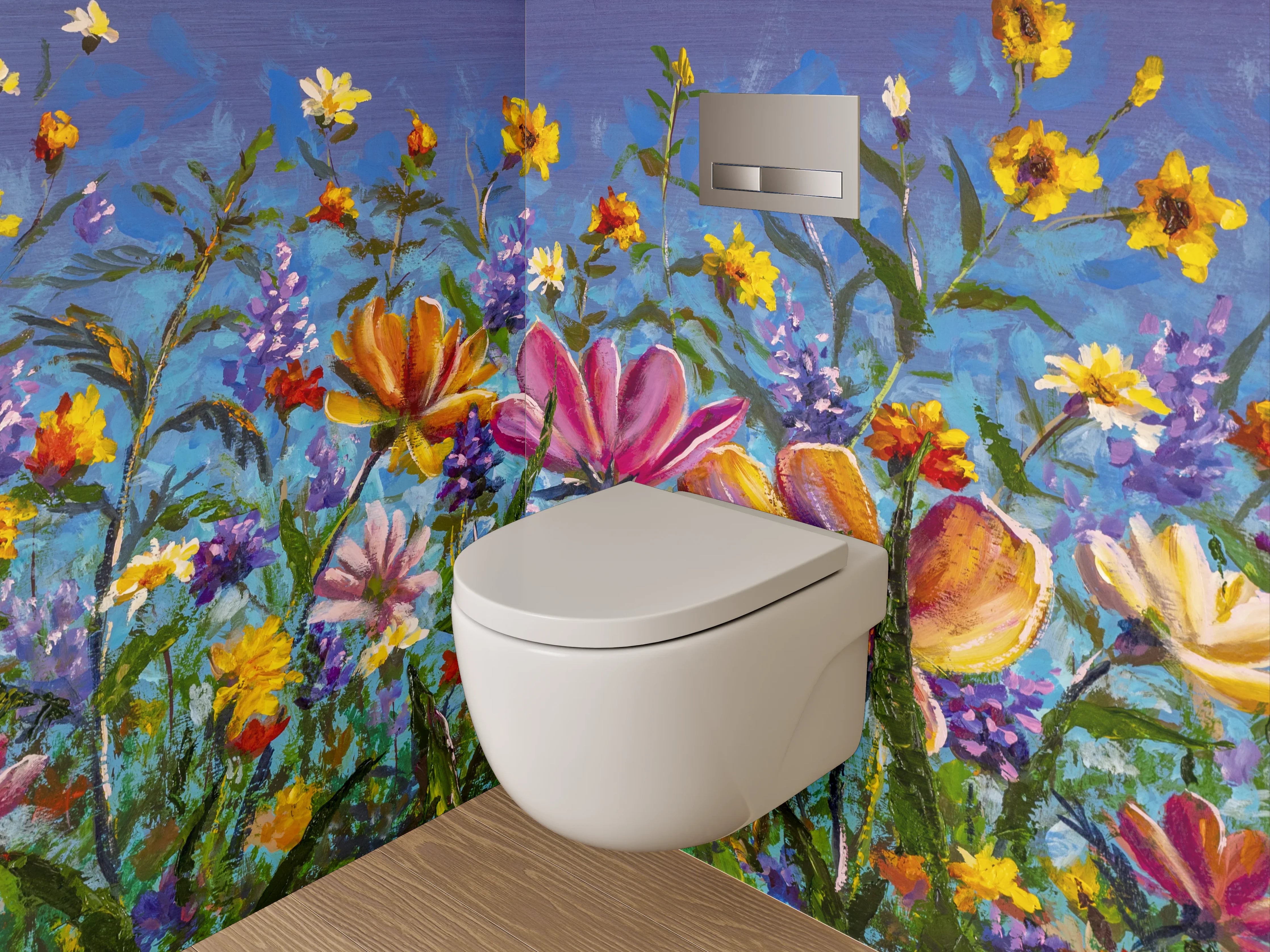 WC-Rückwand - Blumenwiese Gemälde Frühling Farben