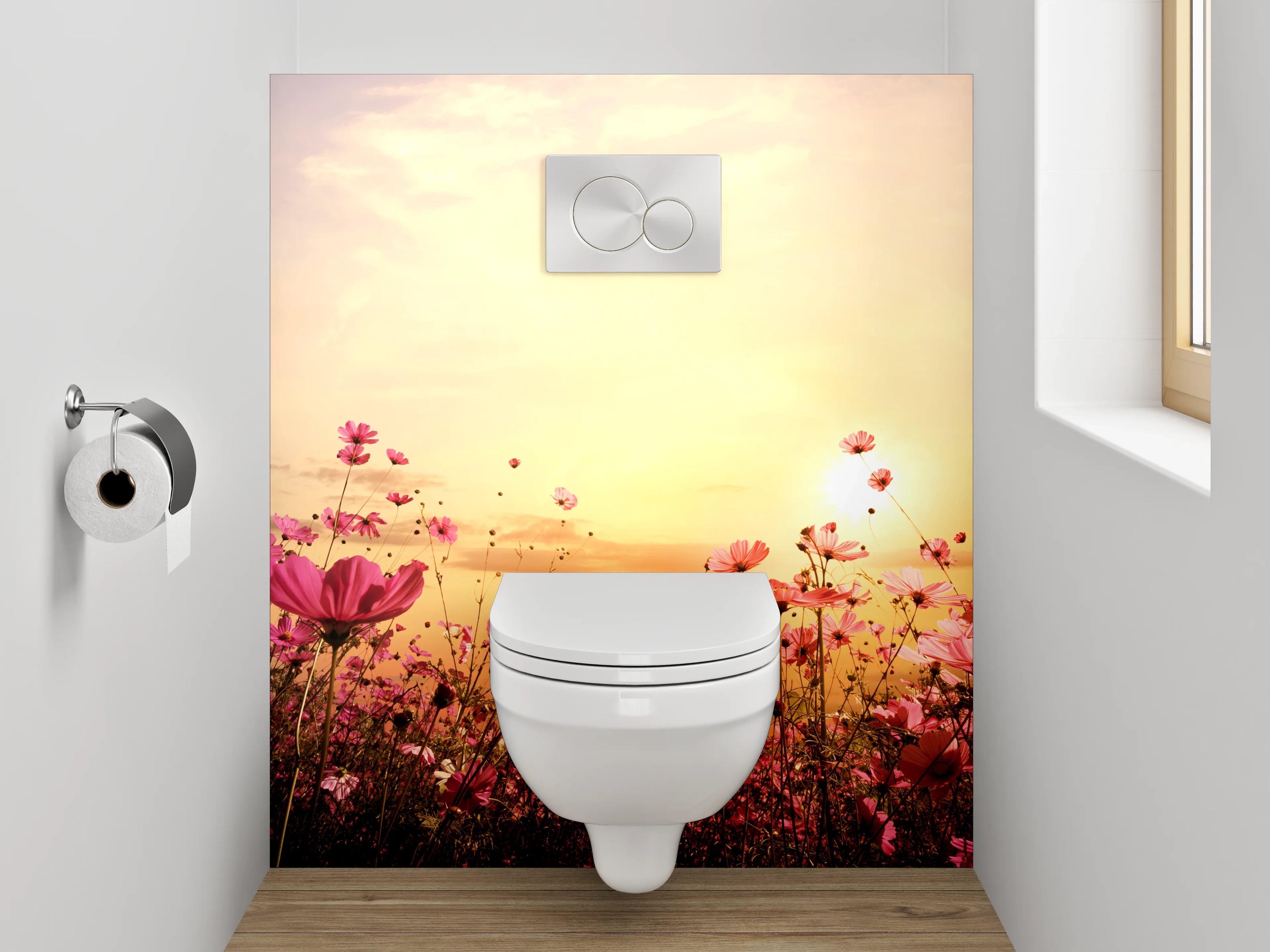 WC-Rückwand - Blumenwiese im Sonnenuntergang