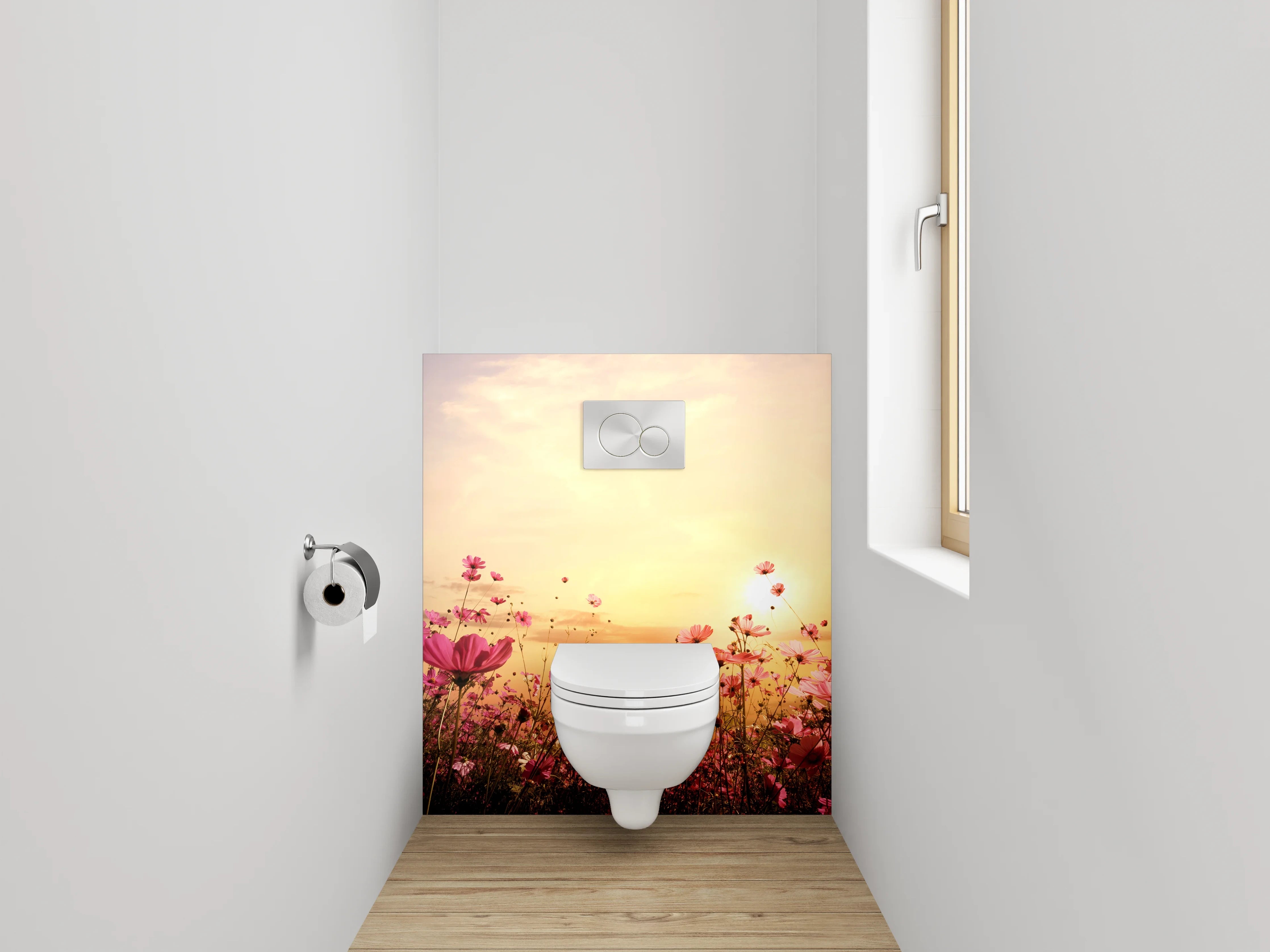 WC-Rückwand - Blumenwiese im Sonnenuntergang