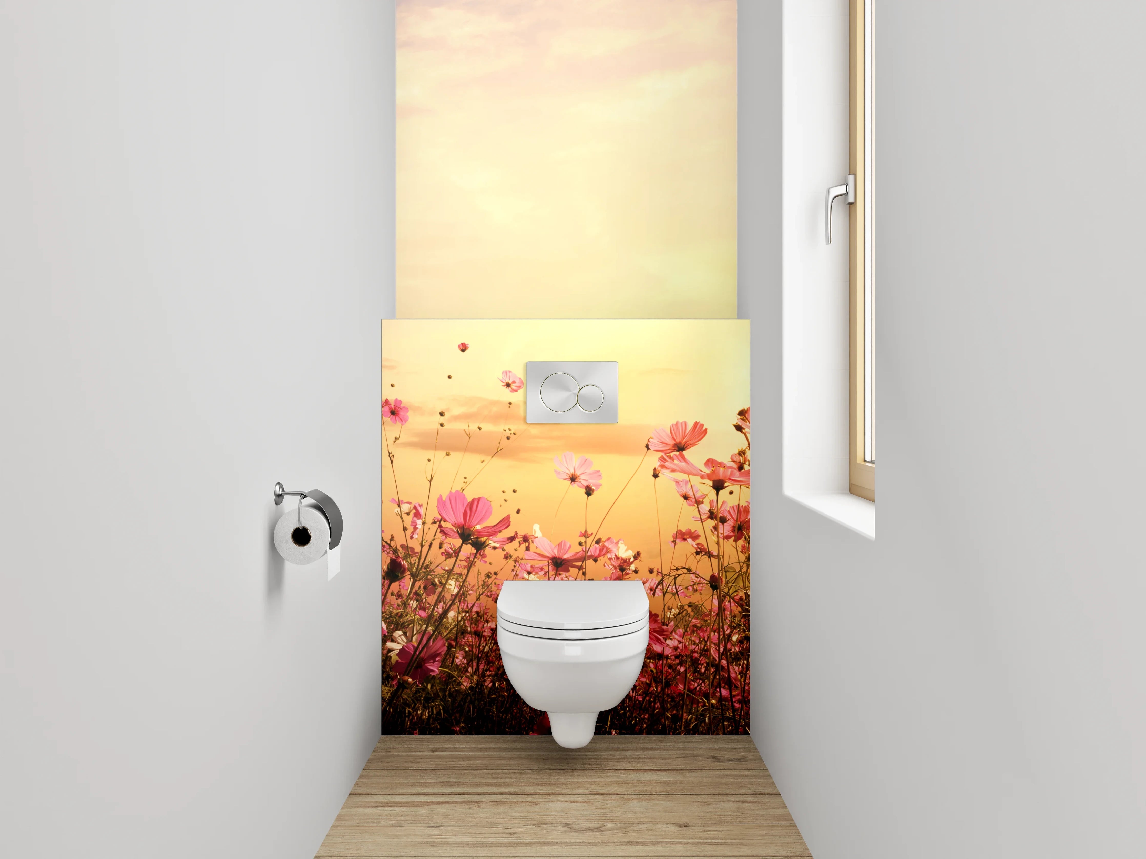WC-Rückwand - Blumenwiese im Sonnenuntergang
