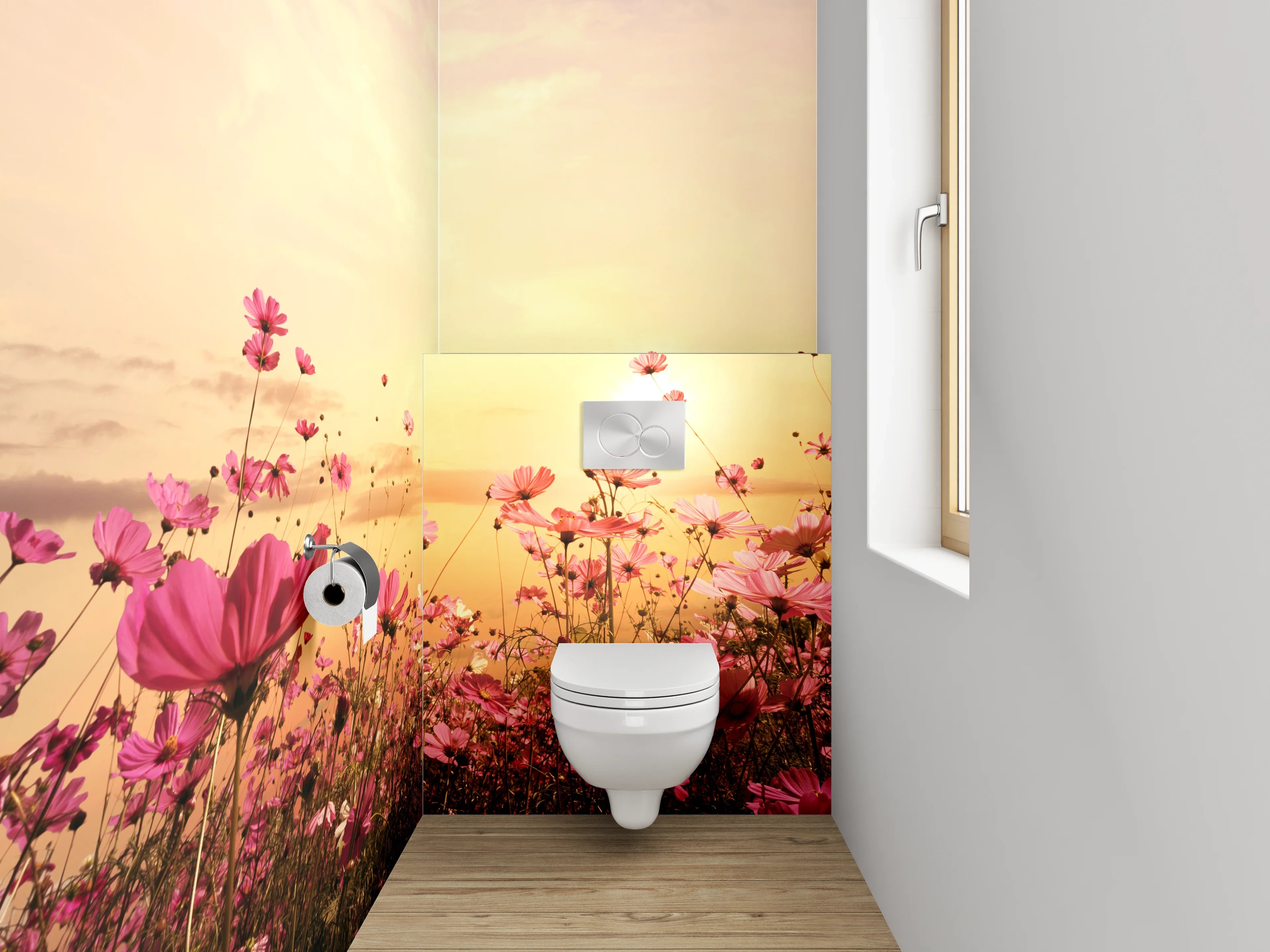 WC-Rückwand - Blumenwiese im Sonnenuntergang