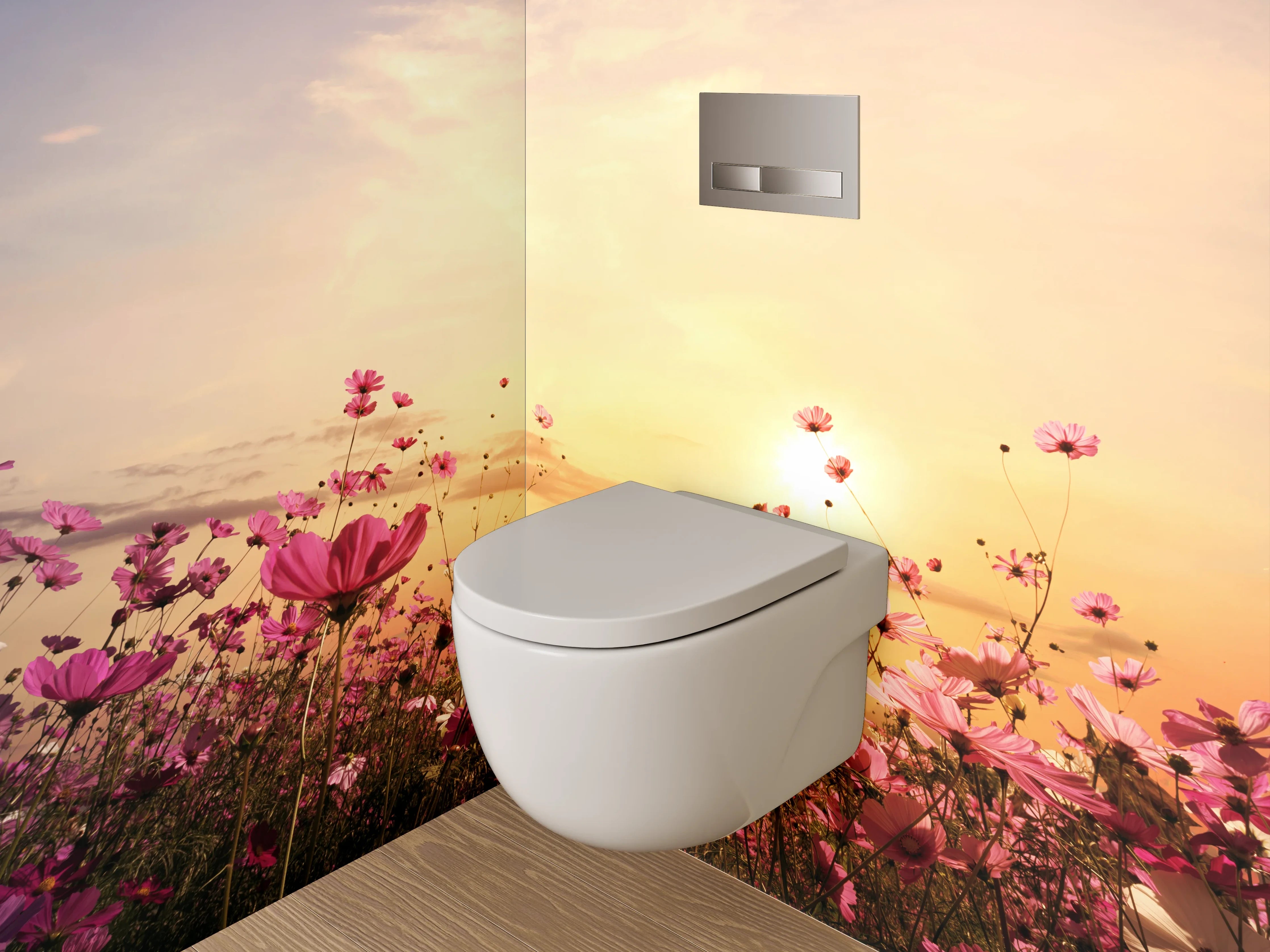 WC-Rückwand - Blumenwiese im Sonnenuntergang