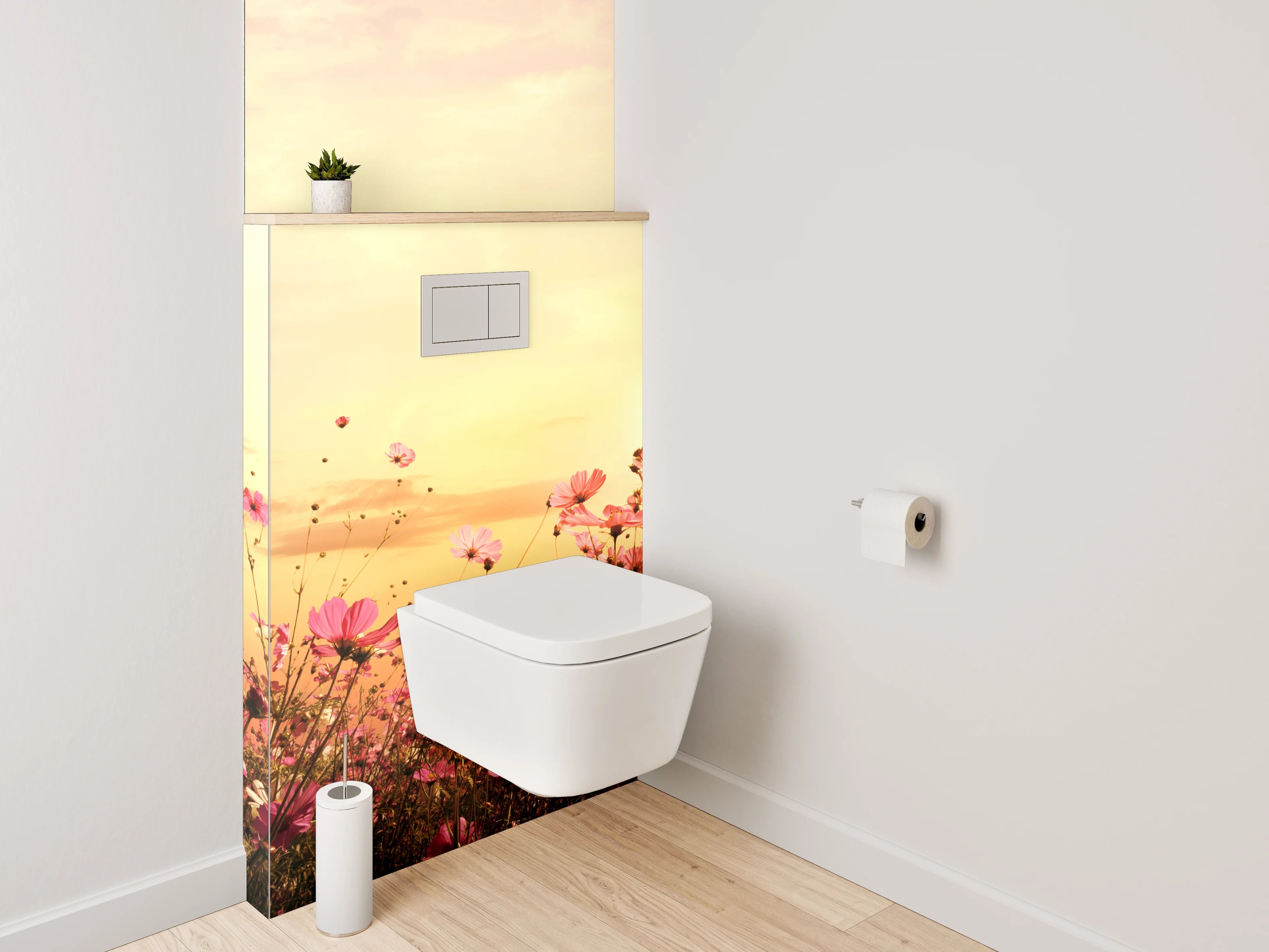 WC-Rückwand - Blumenwiese im Sonnenuntergang