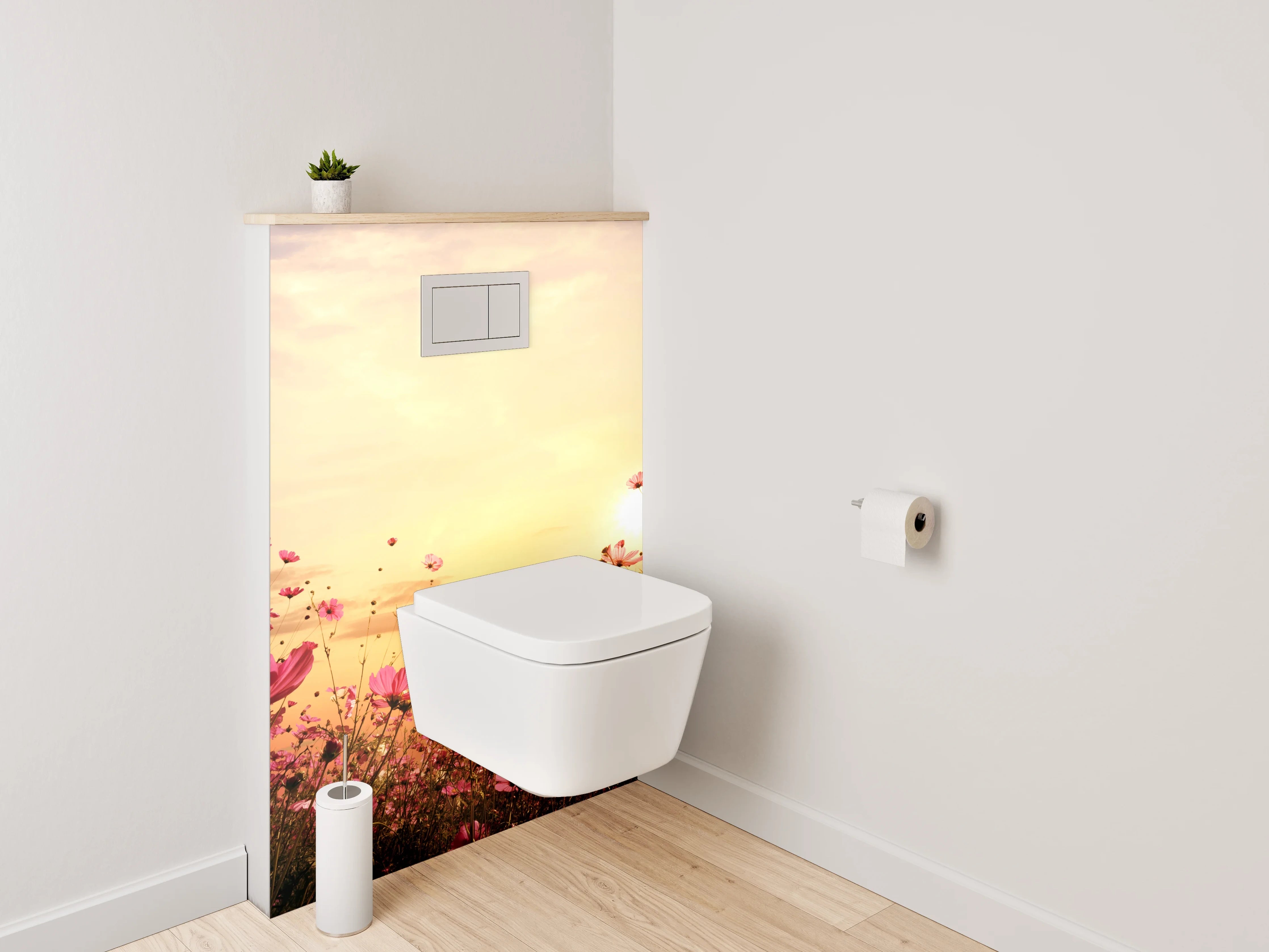WC-Rückwand - Blumenwiese im Sonnenuntergang