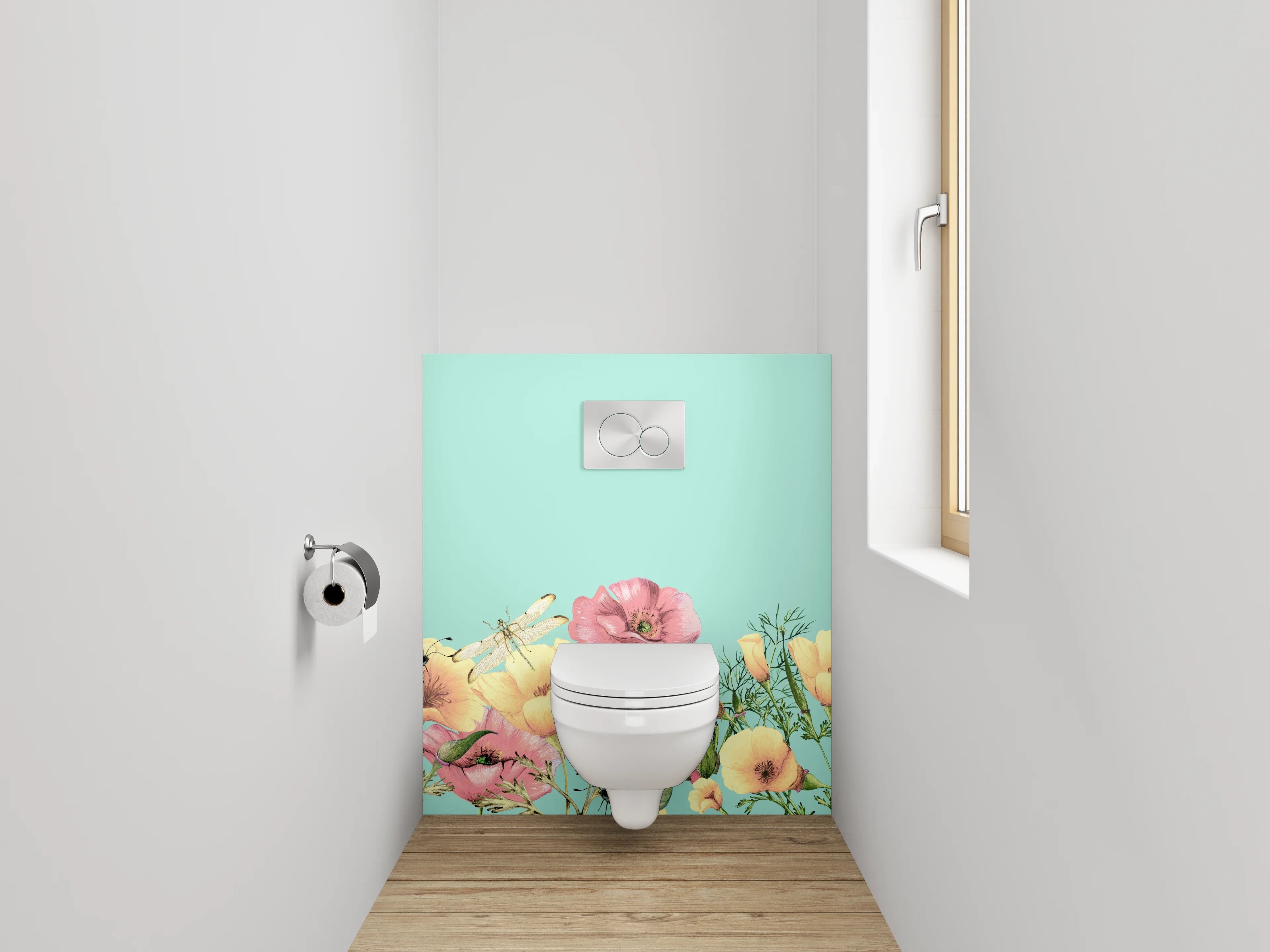 WC-Rückwand - Blumenwiese mit Schmetterlingen Illustration
