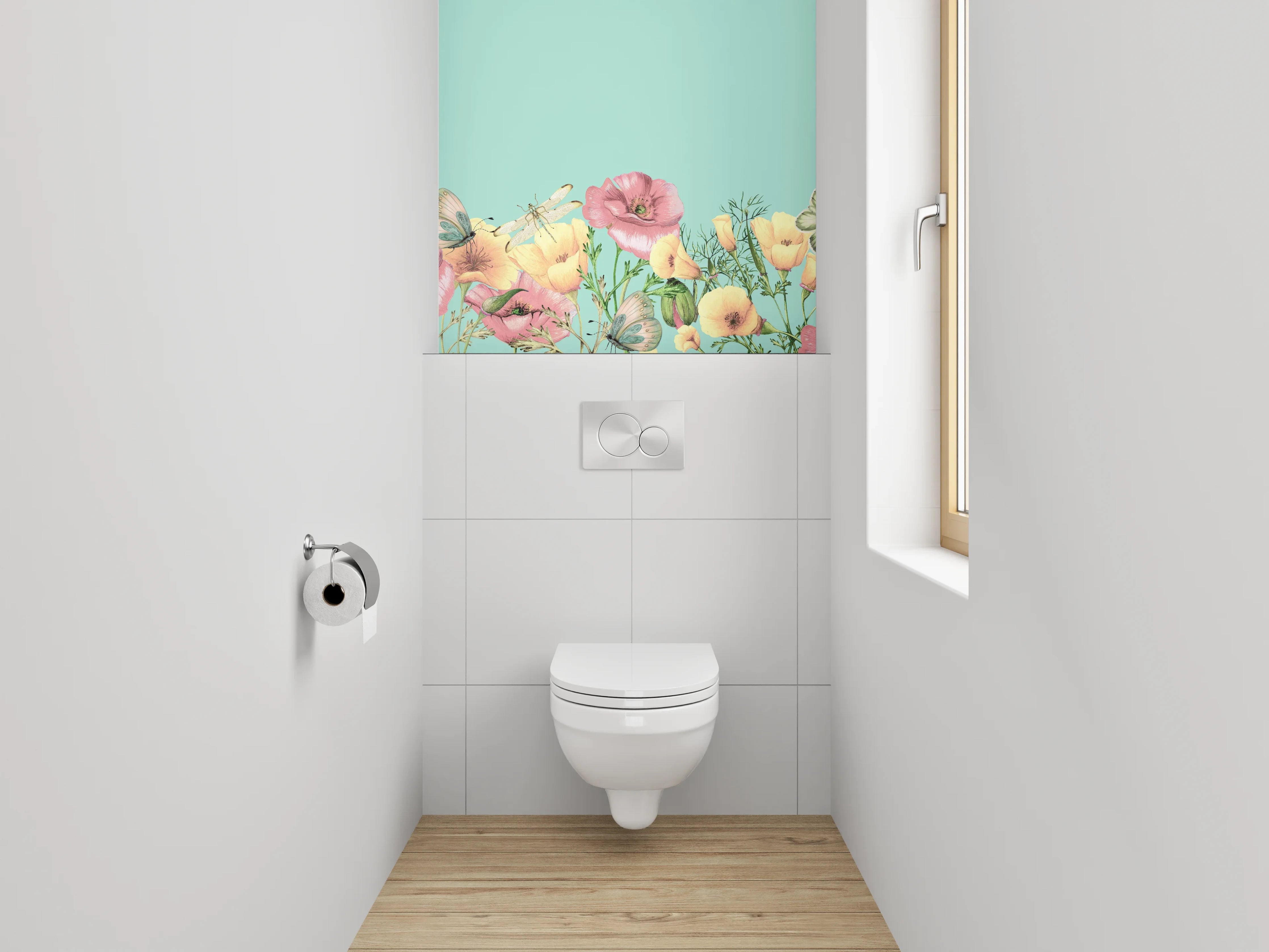 WC-Rückwand - Blumenwiese mit Schmetterlingen Illustration
