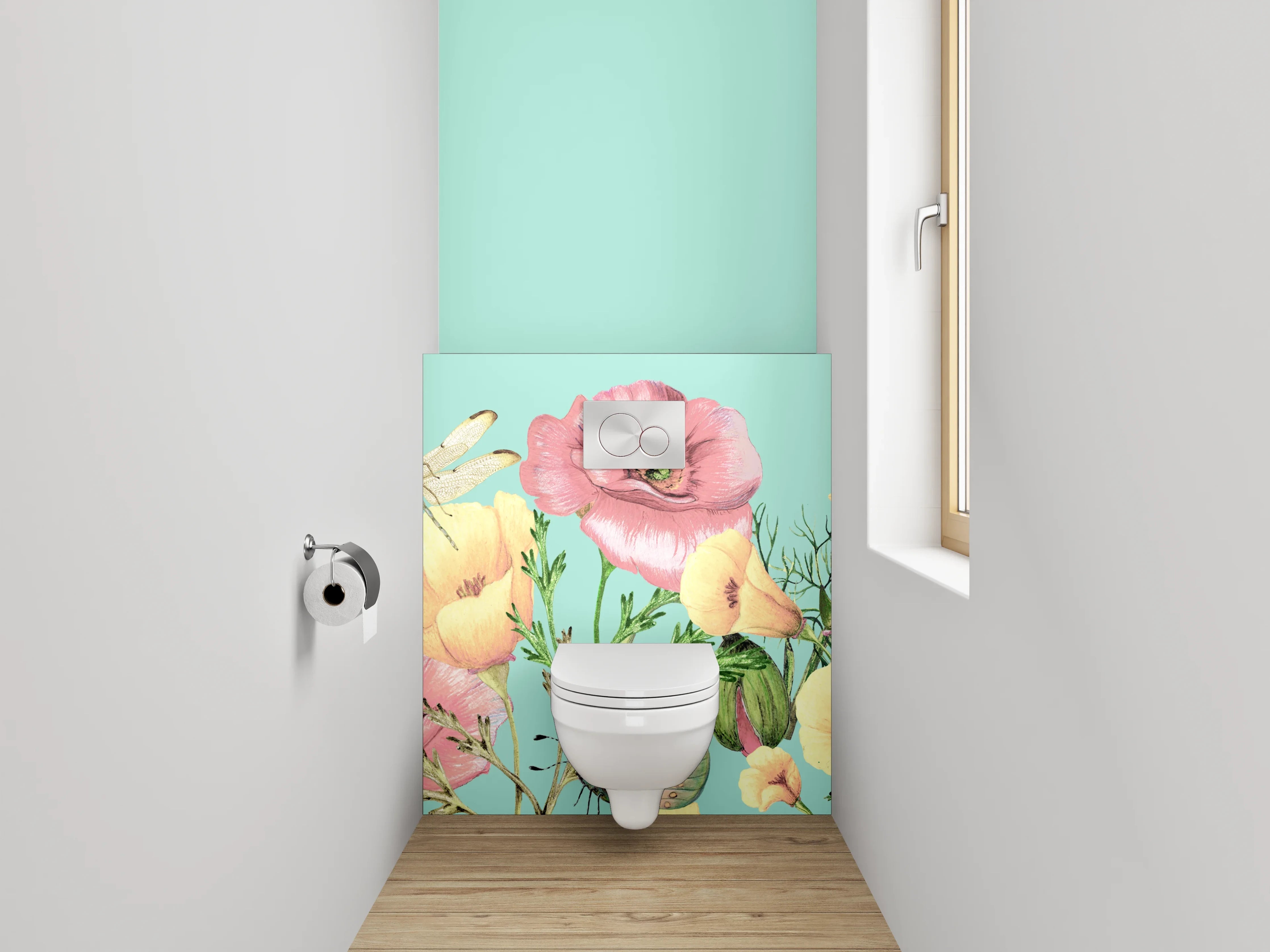 WC-Rückwand - Blumenwiese mit Schmetterlingen Illustration