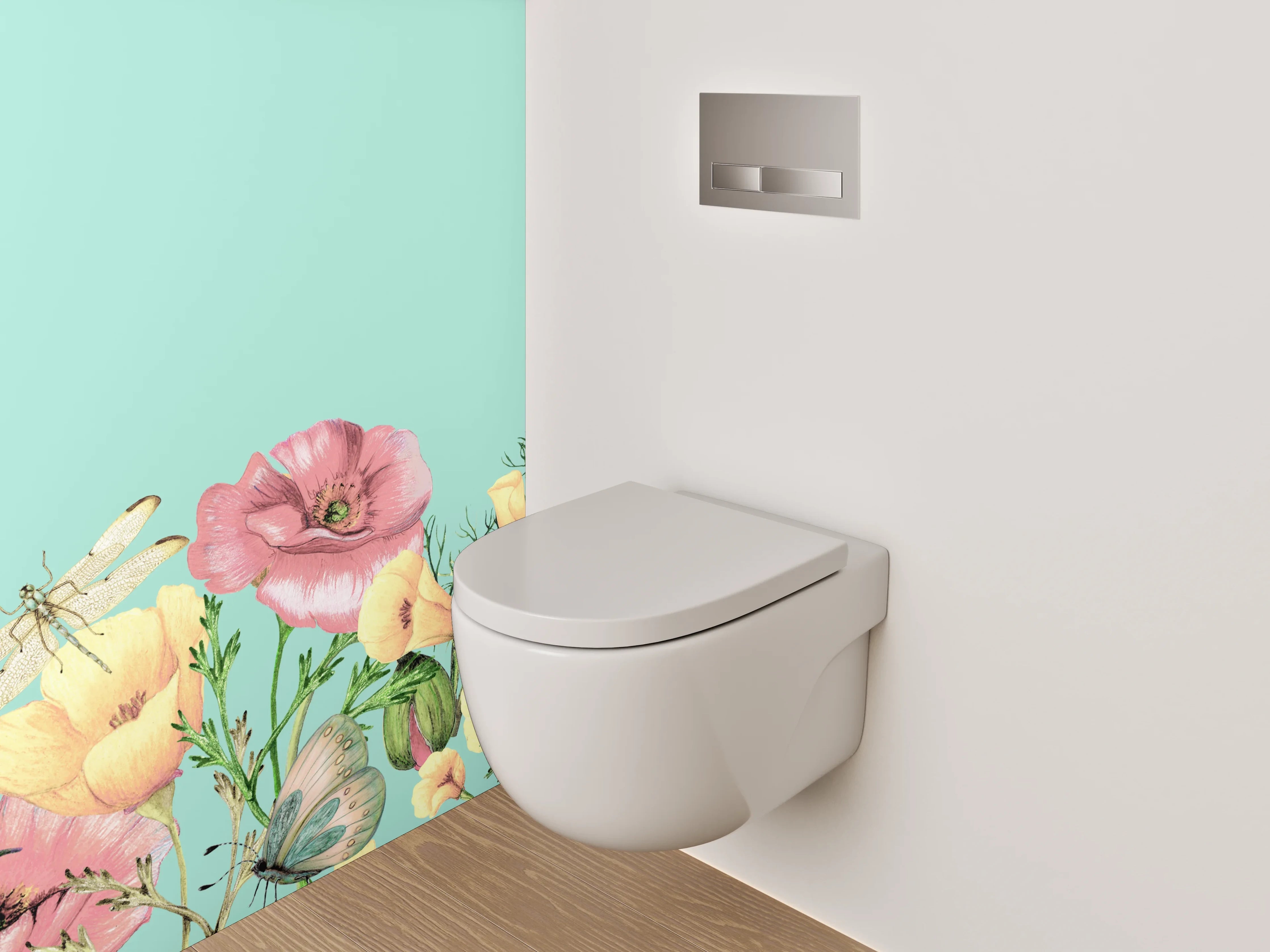 WC-Rückwand - Blumenwiese mit Schmetterlingen Illustration
