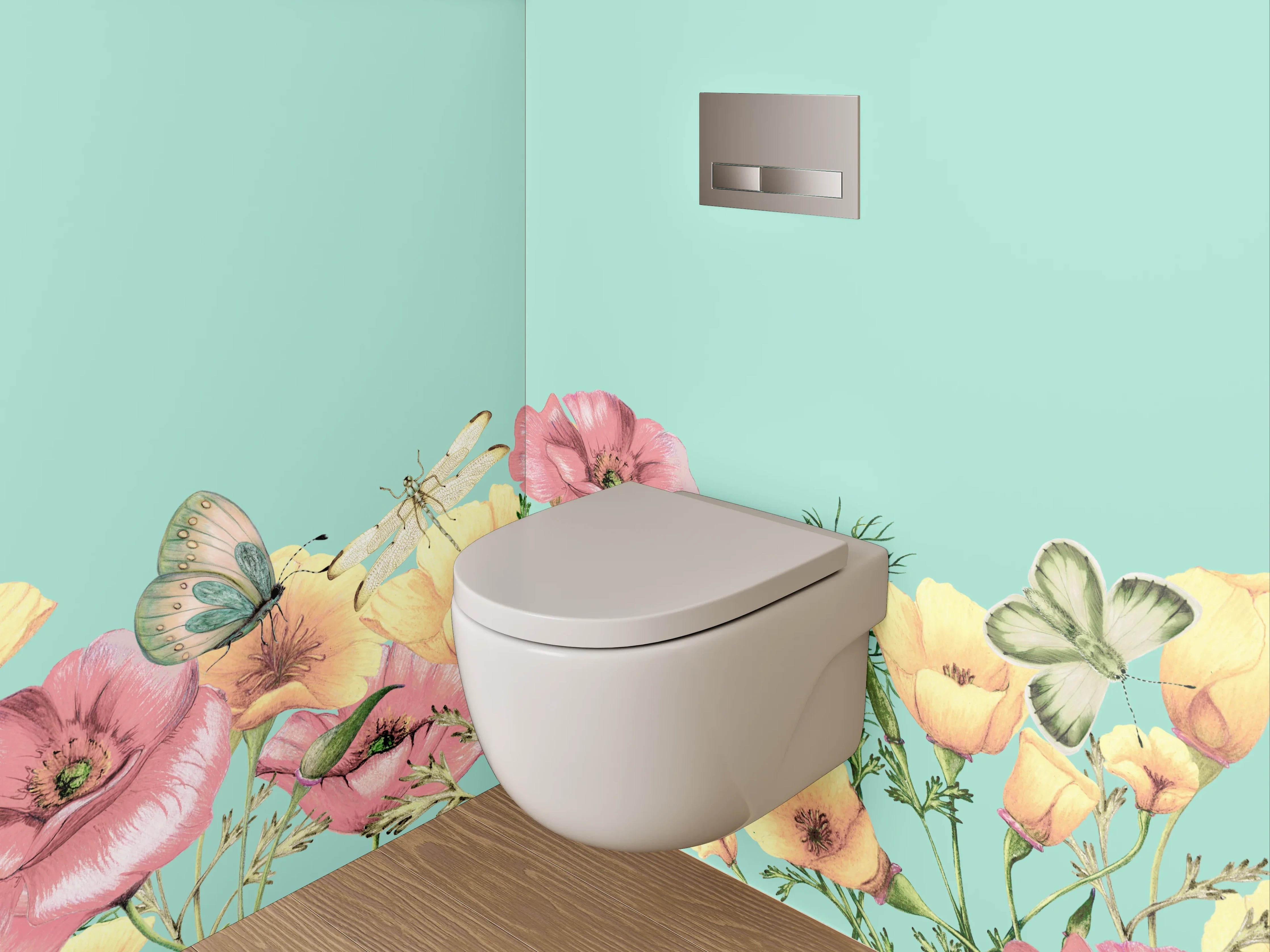 WC-Rückwand - Blumenwiese mit Schmetterlingen Illustration