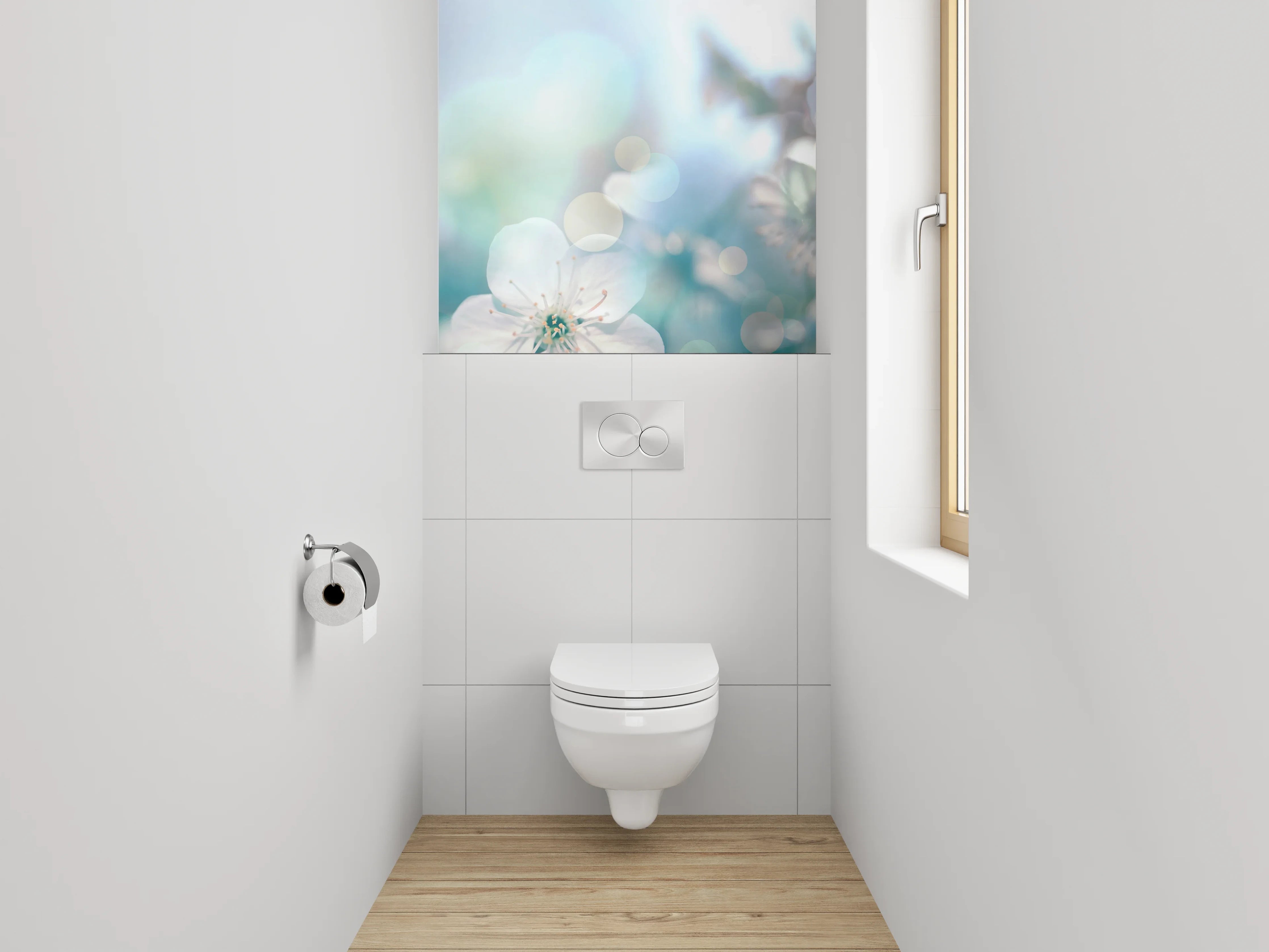 WC-Rückwand - Blumenzauber in zarten Pastellfarben