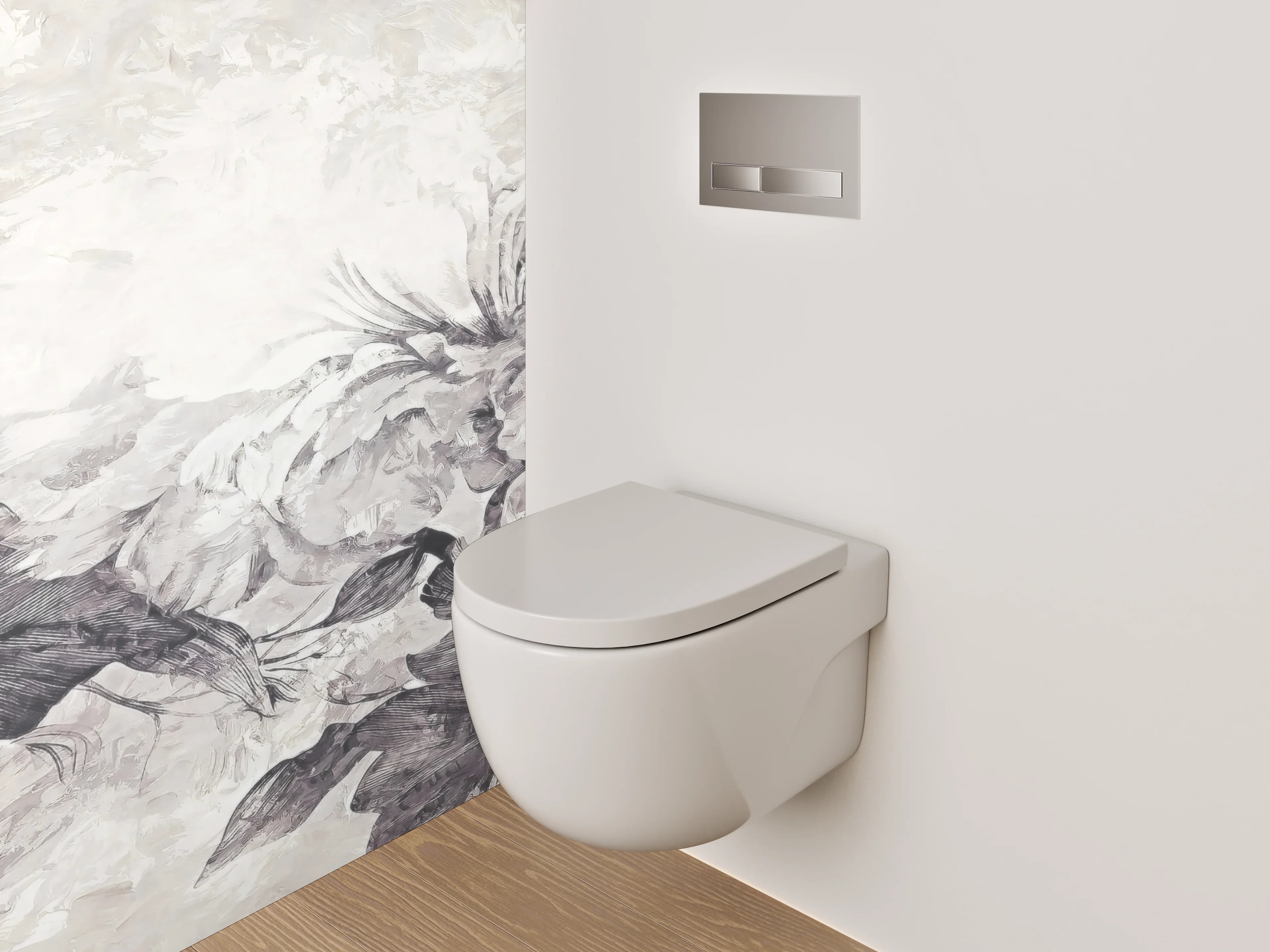 WC-Rückwand - Blumige Kunst Schwarz-Weiß