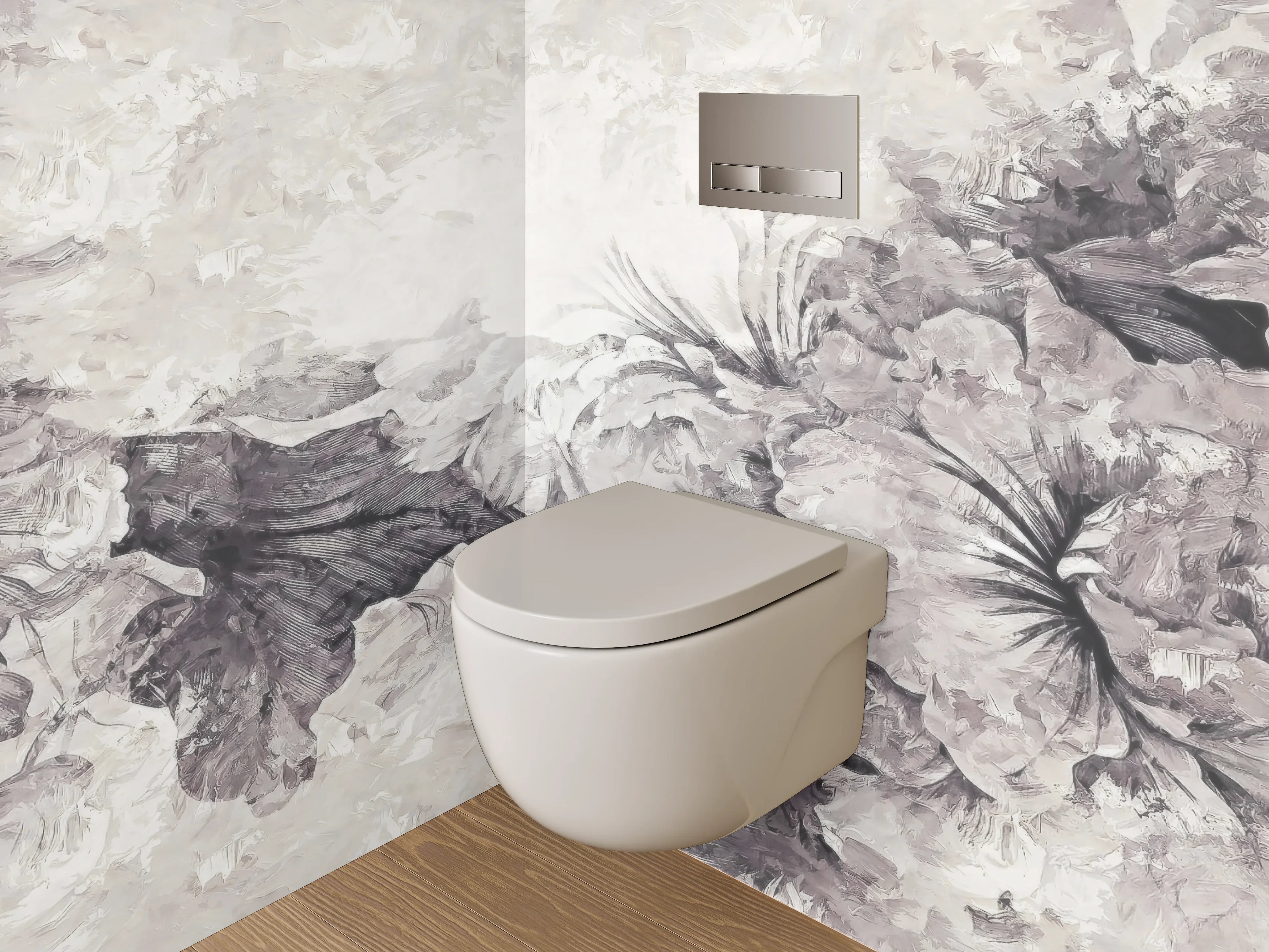 WC-Rückwand - Blumige Kunst Schwarz-Weiß