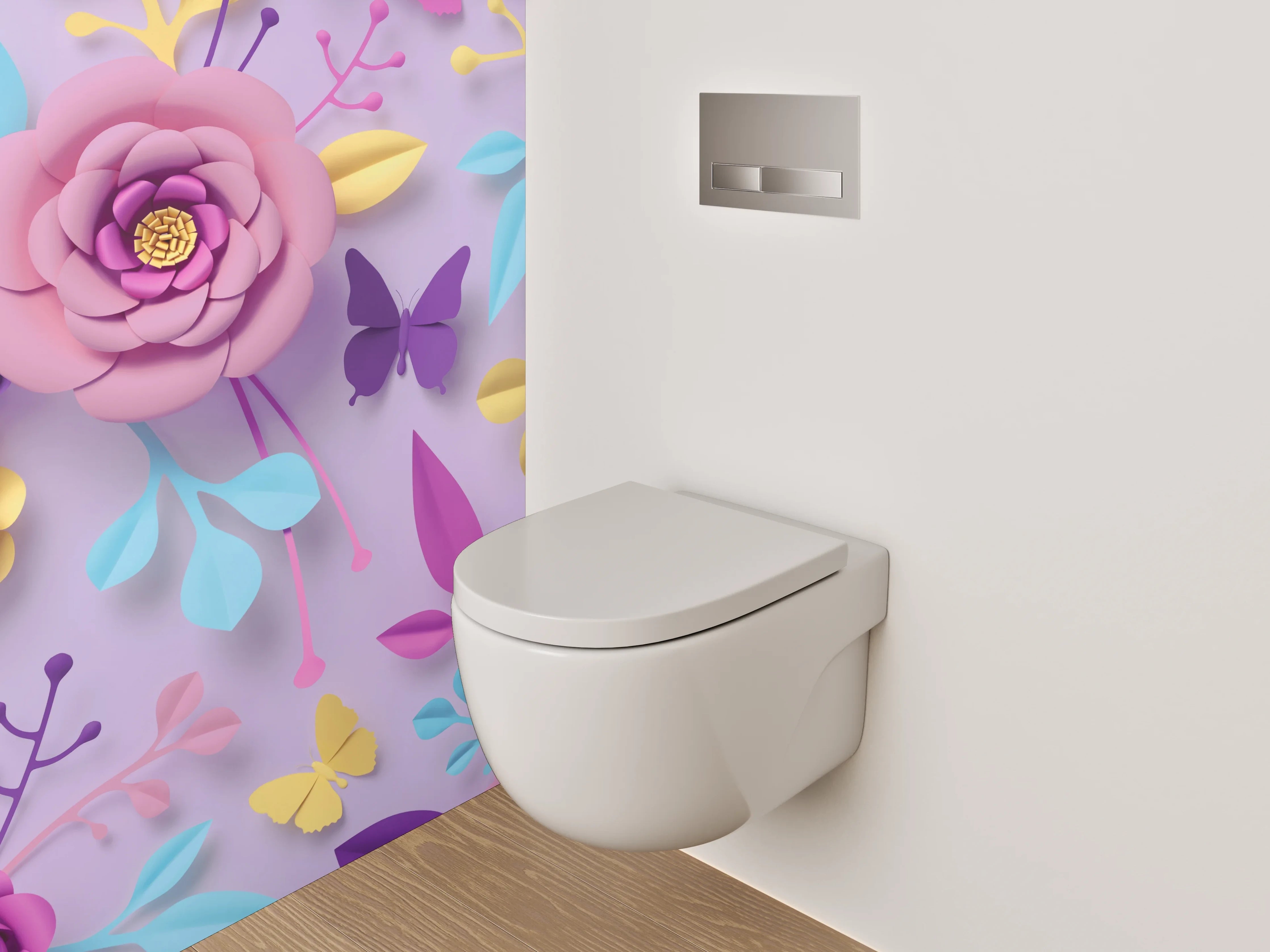 WC-Rückwand - Blumige Papierkunst auf Flieder