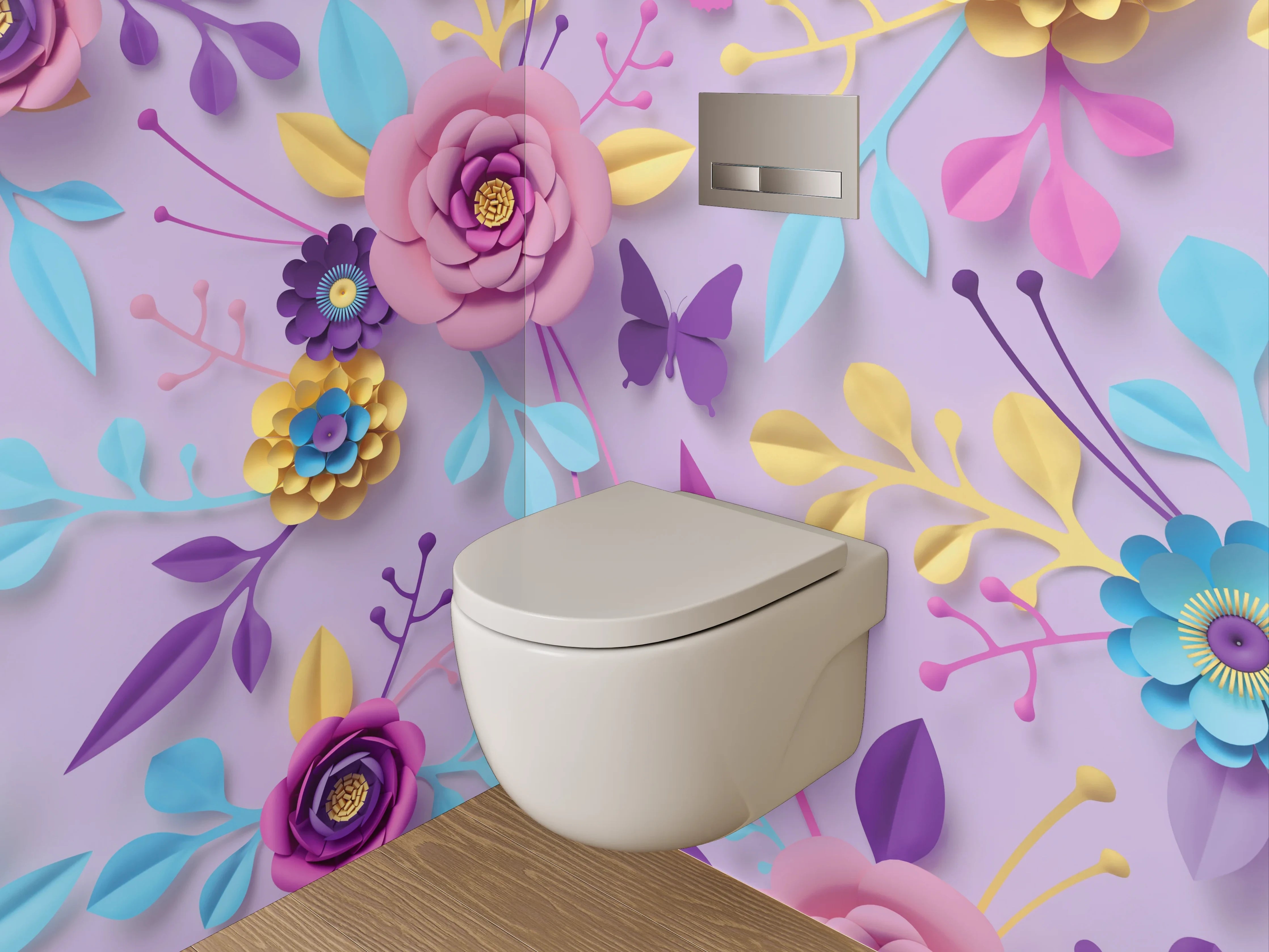 WC-Rückwand - Blumige Papierkunst auf Flieder