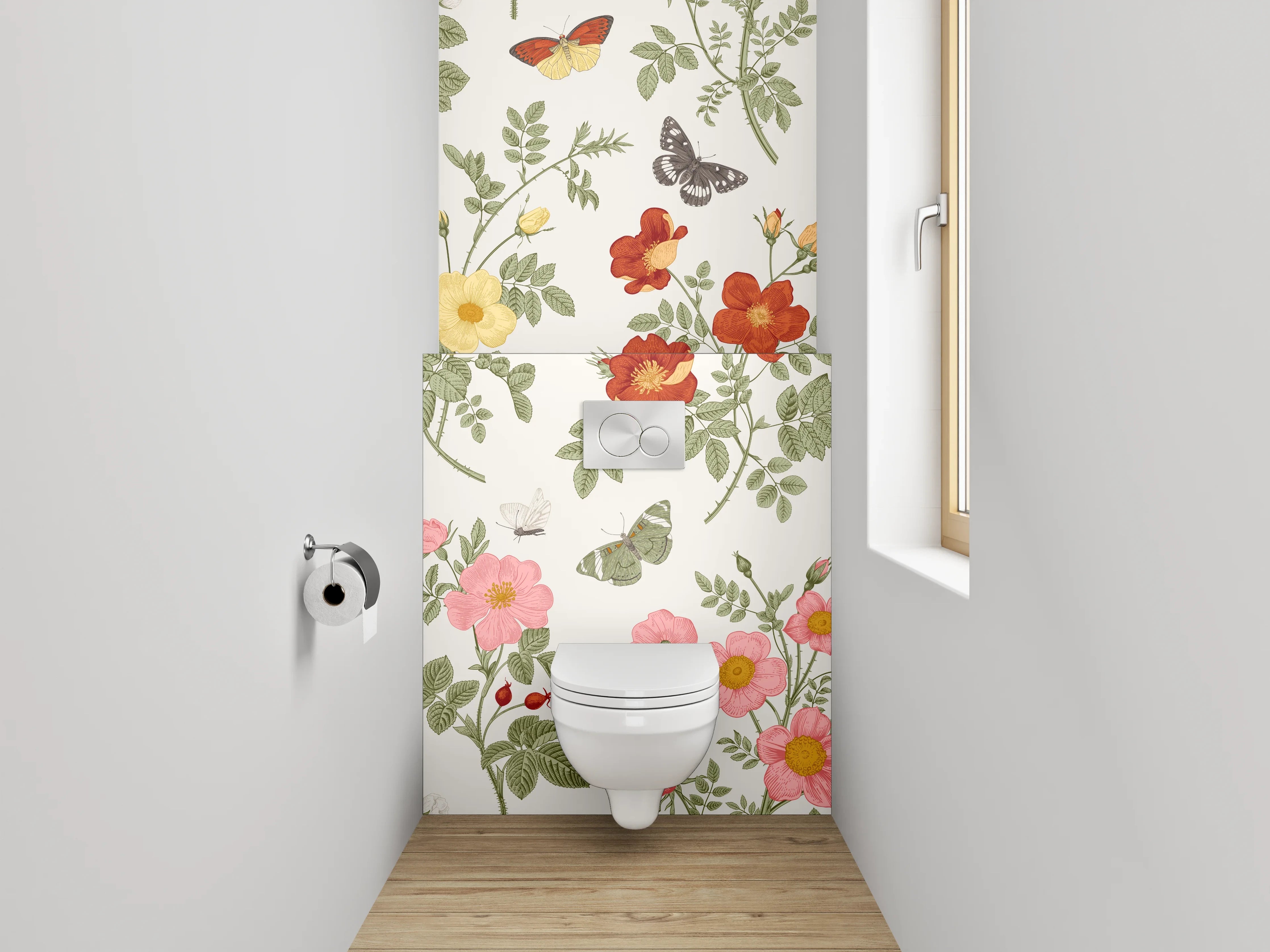 WC-Rückwand - Blumige Vintage-Wiese Aquarell Muster