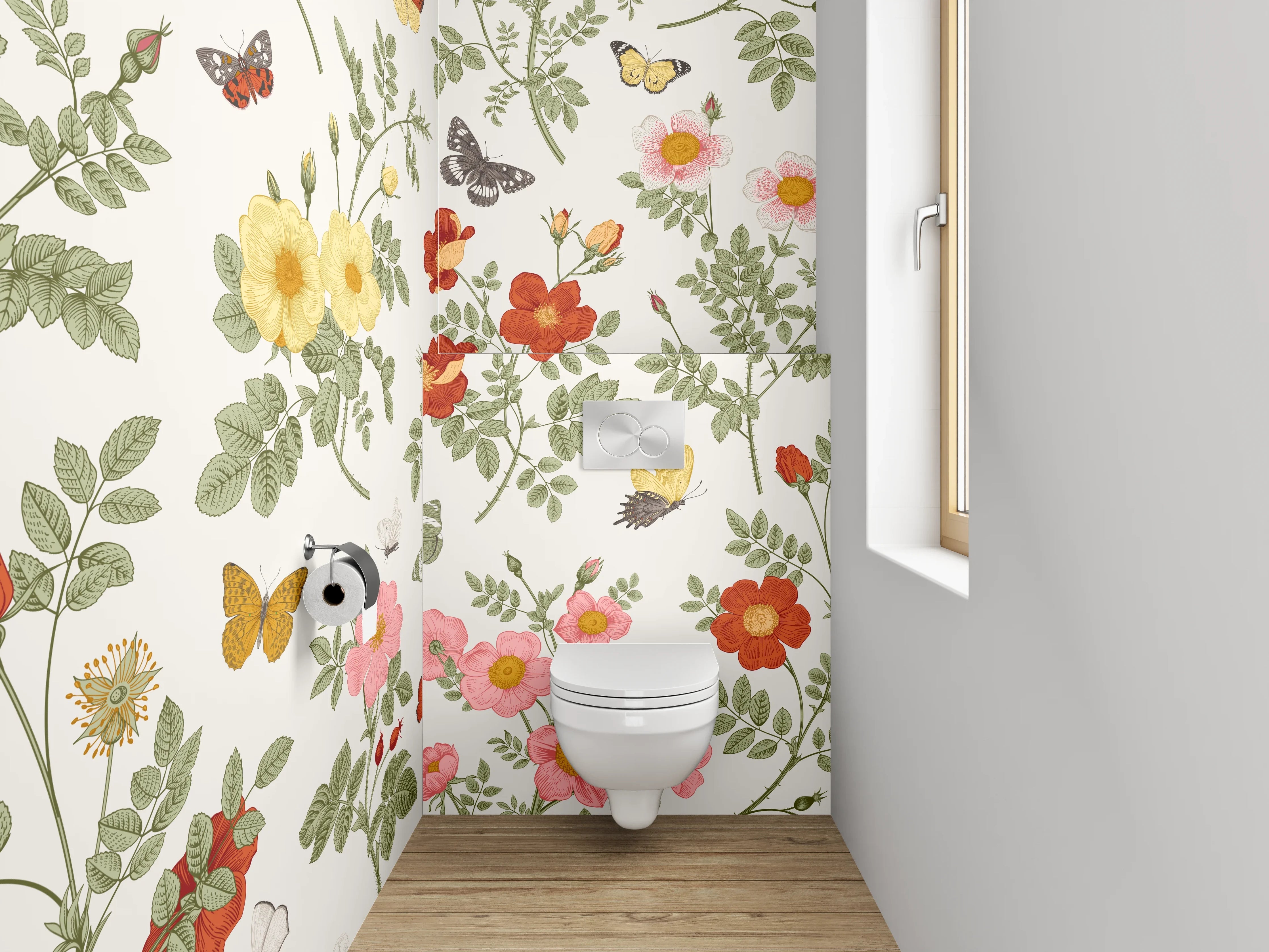 WC-Rückwand - Blumige Vintage-Wiese Aquarell Muster