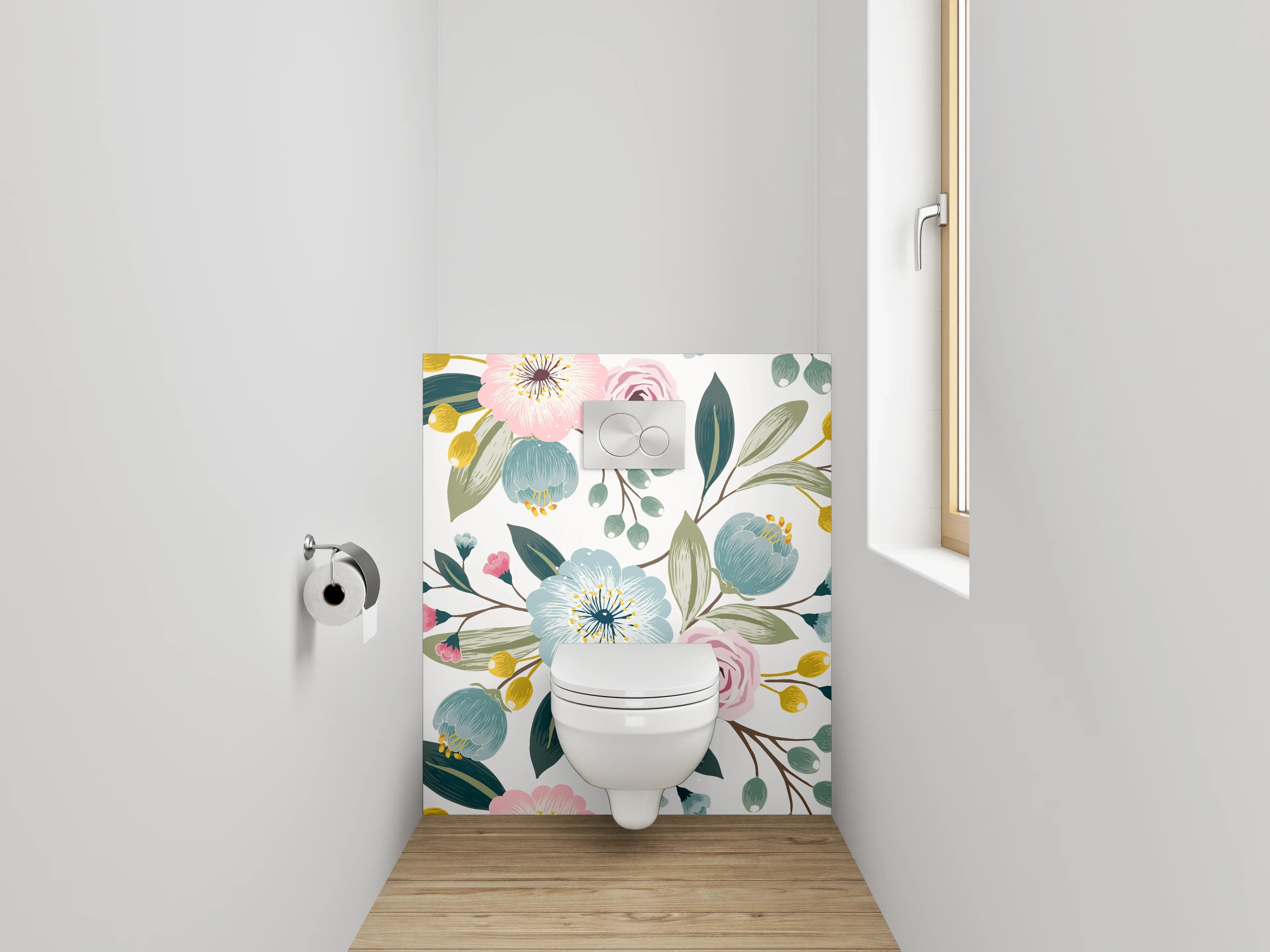 WC-Rückwand - Blumiges Aquarell-Muster Pastell